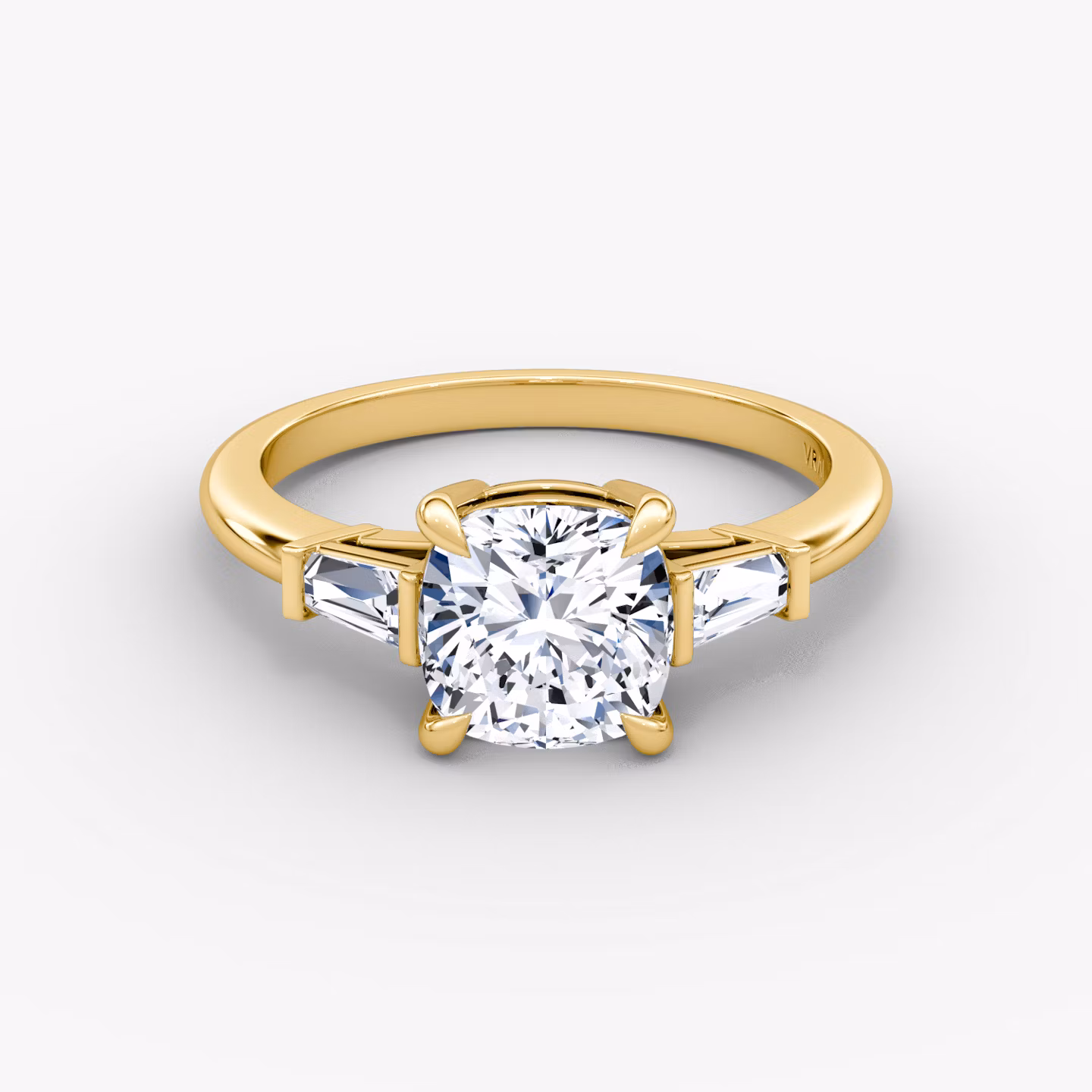 The Tapered Baguette Three Stone Cushion | Yellow Gold
