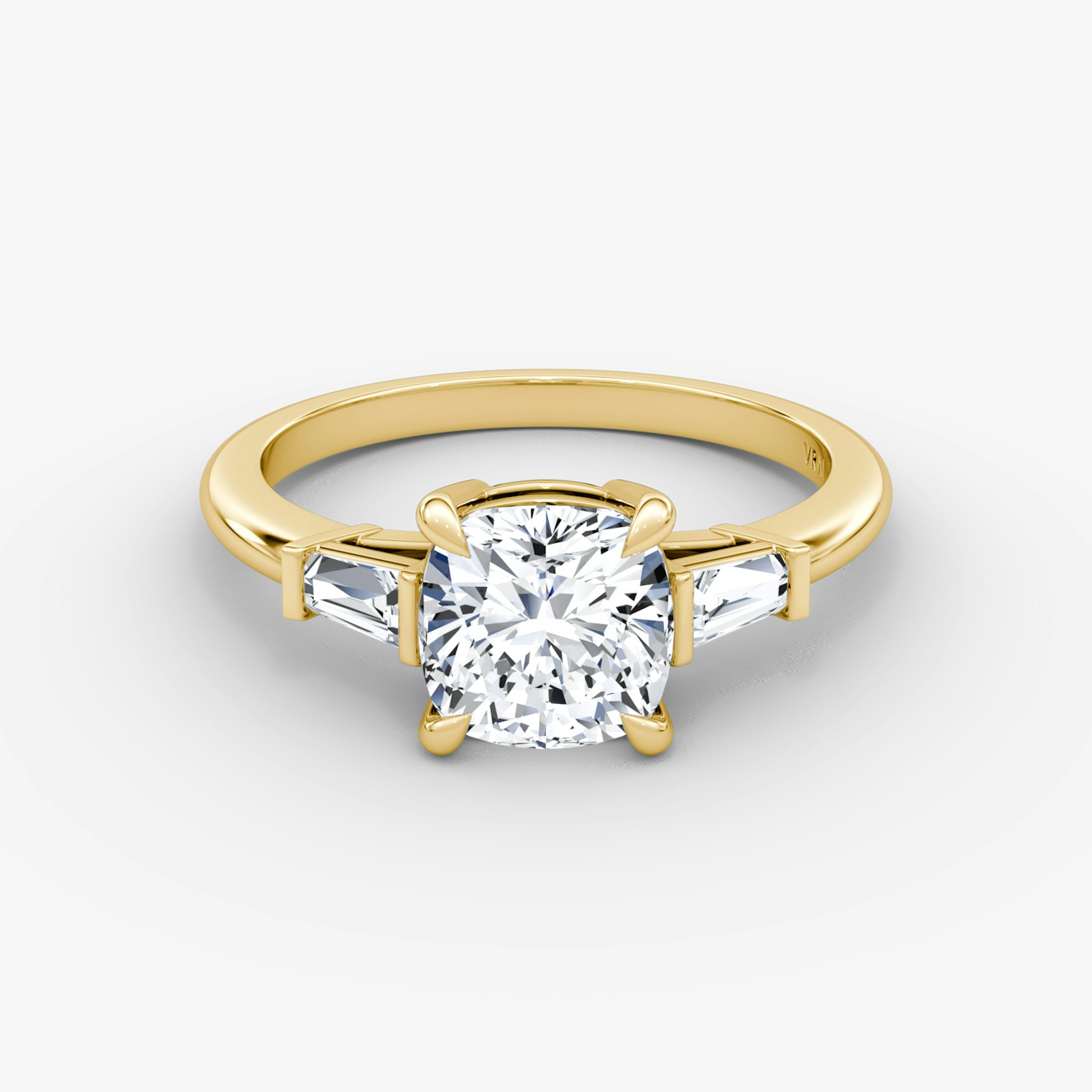 The Tapered Baguette Three Stone | Cushion | 18k | Yellow Gold | bandAccent: Plain | excludeFromFeed: null | diamondOrientation: vertical | caratWeight: other
