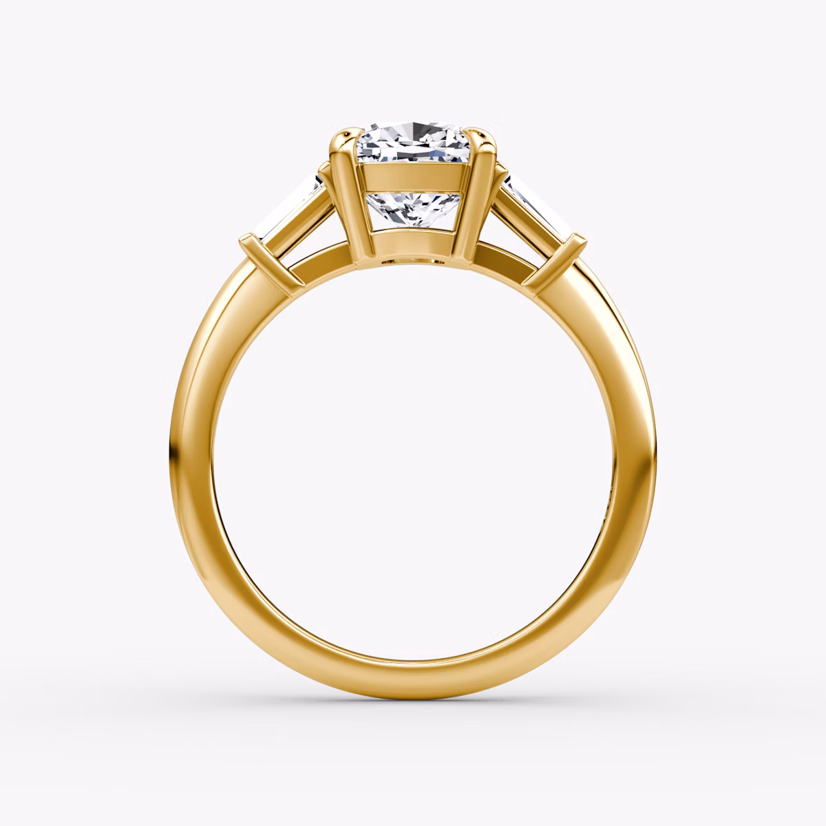 The Tapered Baguette Three Stone | Cushion | 18k | Yellow Gold | bandAccent: Plain | caratWeight: 1.0ct | excludeFromFeed: null | diamondOrientation: vertical