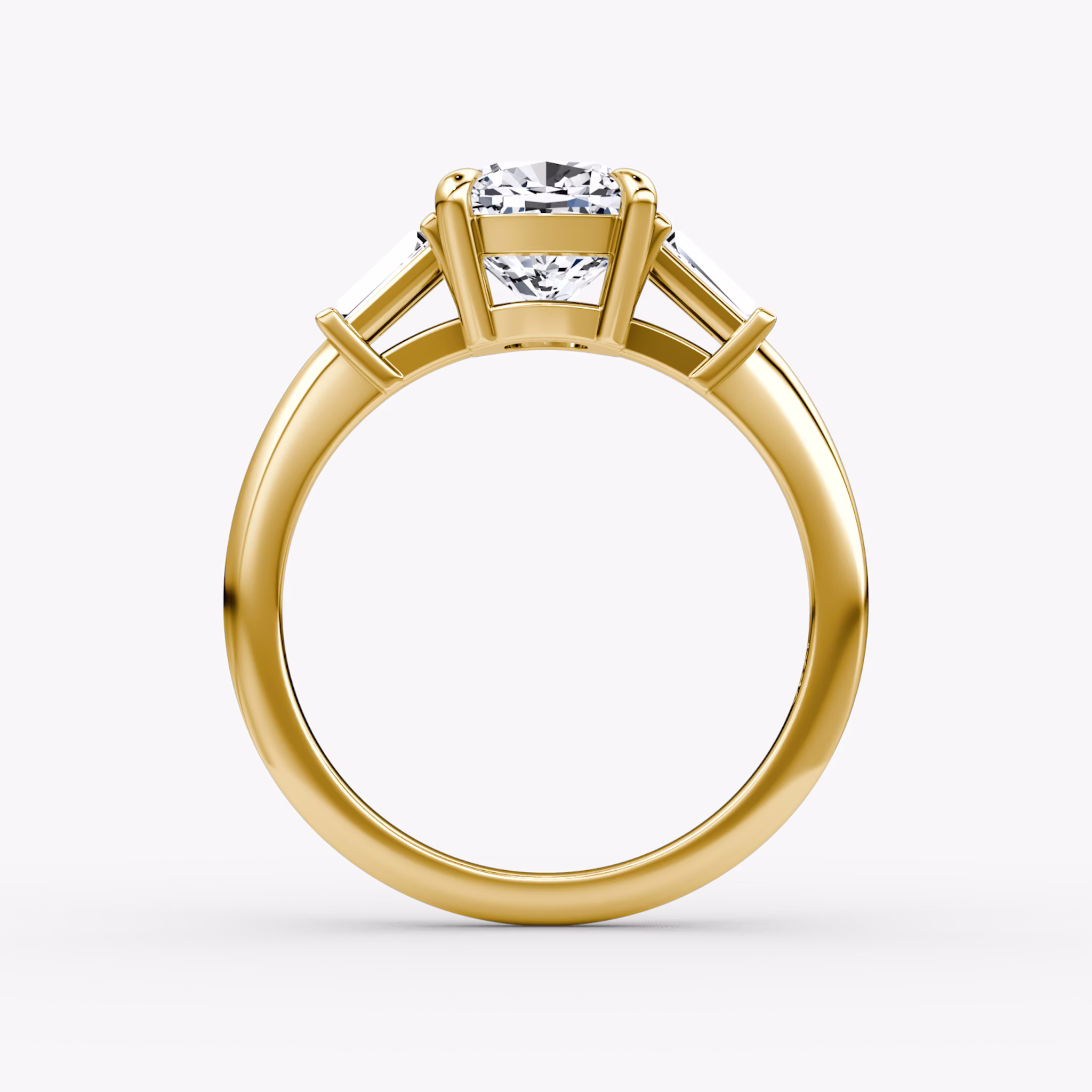 The Tapered Baguette Three Stone | Cushion | 18k | Yellow Gold | bandAccent: Plain | excludeFromFeed: null | diamondOrientation: vertical | caratWeight: other