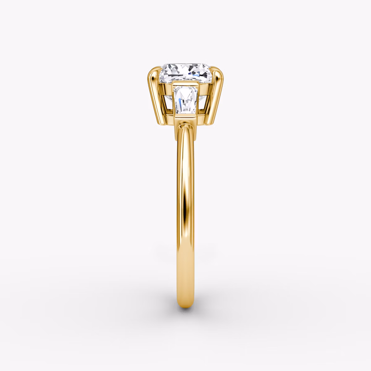 The Tapered Baguette Three Stone | Cushion | 18k | Yellow Gold | bandAccent: Plain | caratWeight: 1.0ct | excludeFromFeed: null | diamondOrientation: vertical