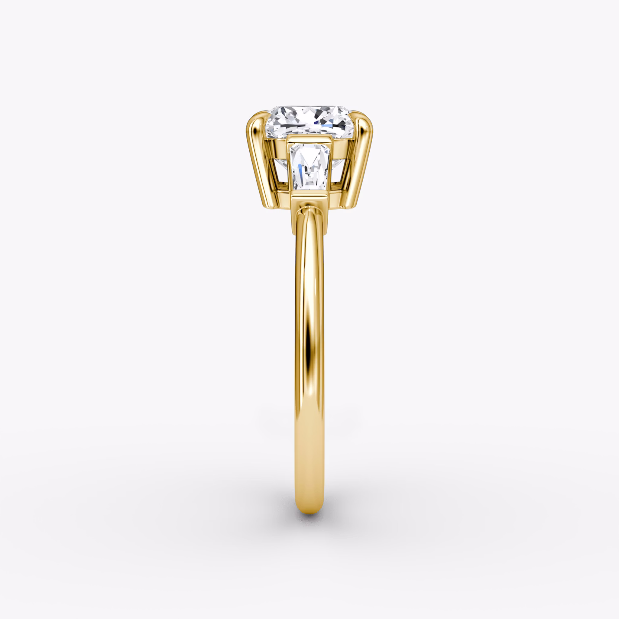 The Tapered Baguette Three Stone | Cushion | 18k | Yellow Gold | bandAccent: Plain | excludeFromFeed: null | diamondOrientation: vertical | caratWeight: other