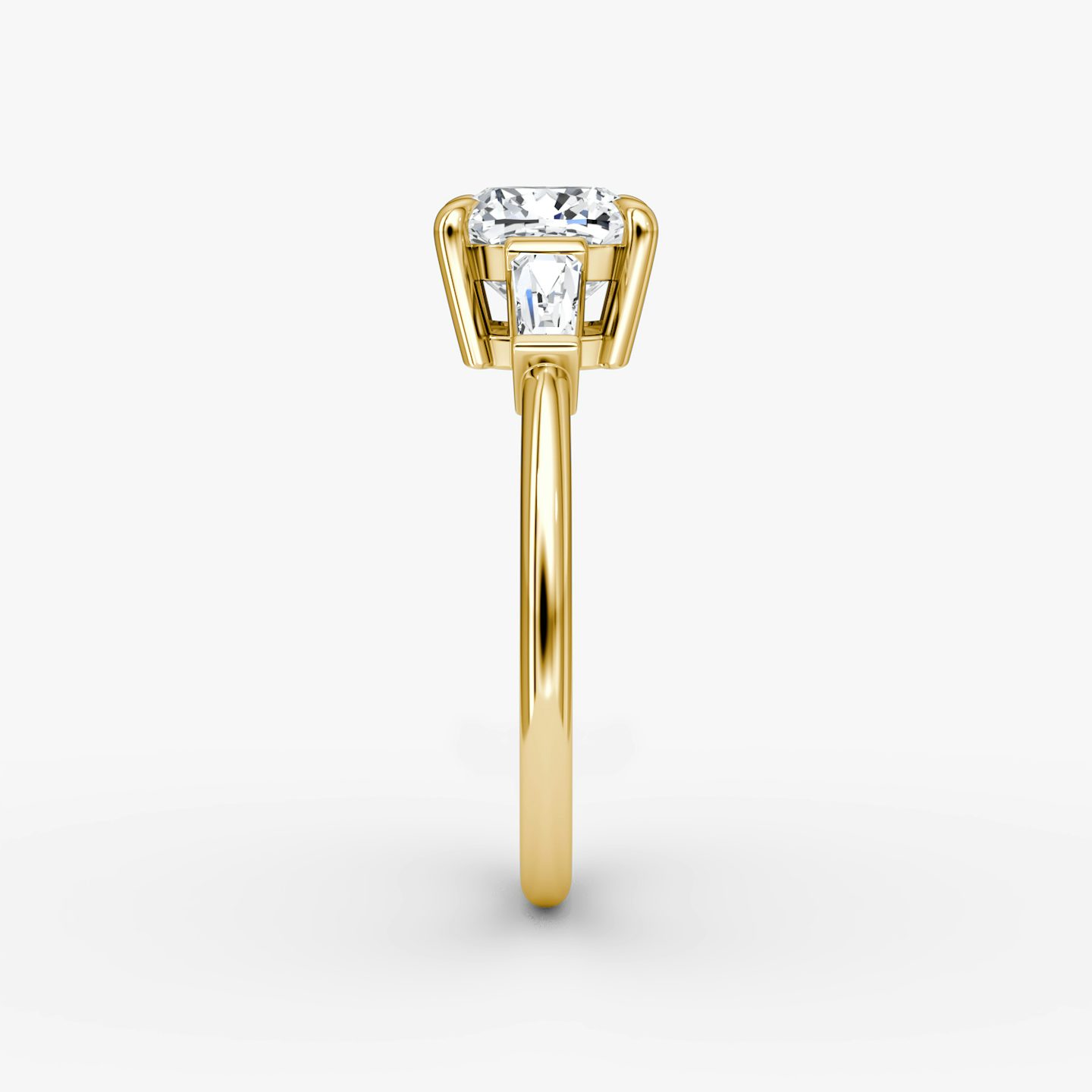 The Tapered Baguette Three Stone | Cushion | 18k | Yellow Gold | bandAccent: Plain | excludeFromFeed: null | diamondOrientation: vertical | caratWeight: other