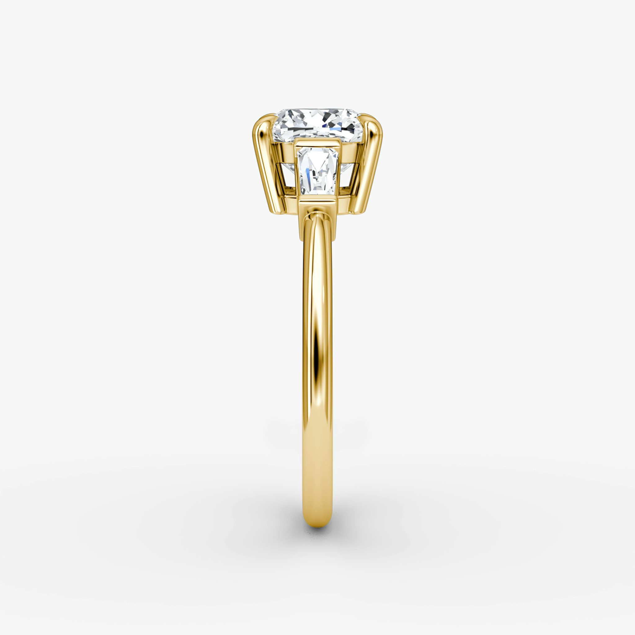 The Tapered Baguette Three Stone | Cushion | 18k | Yellow Gold | bandAccent: Plain | excludeFromFeed: null | diamondOrientation: vertical | caratWeight: other