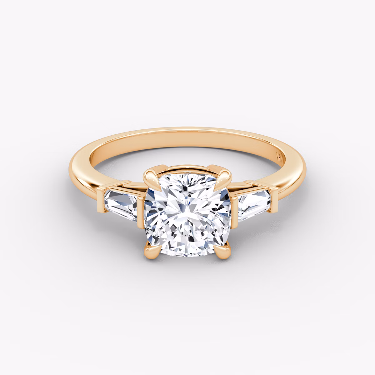 The Tapered Baguette Three Stone | Cushion | 14k | Rose Gold | bandAccent: Plain | caratWeight: 1.0ct | excludeFromFeed: null | diamondOrientation: vertical