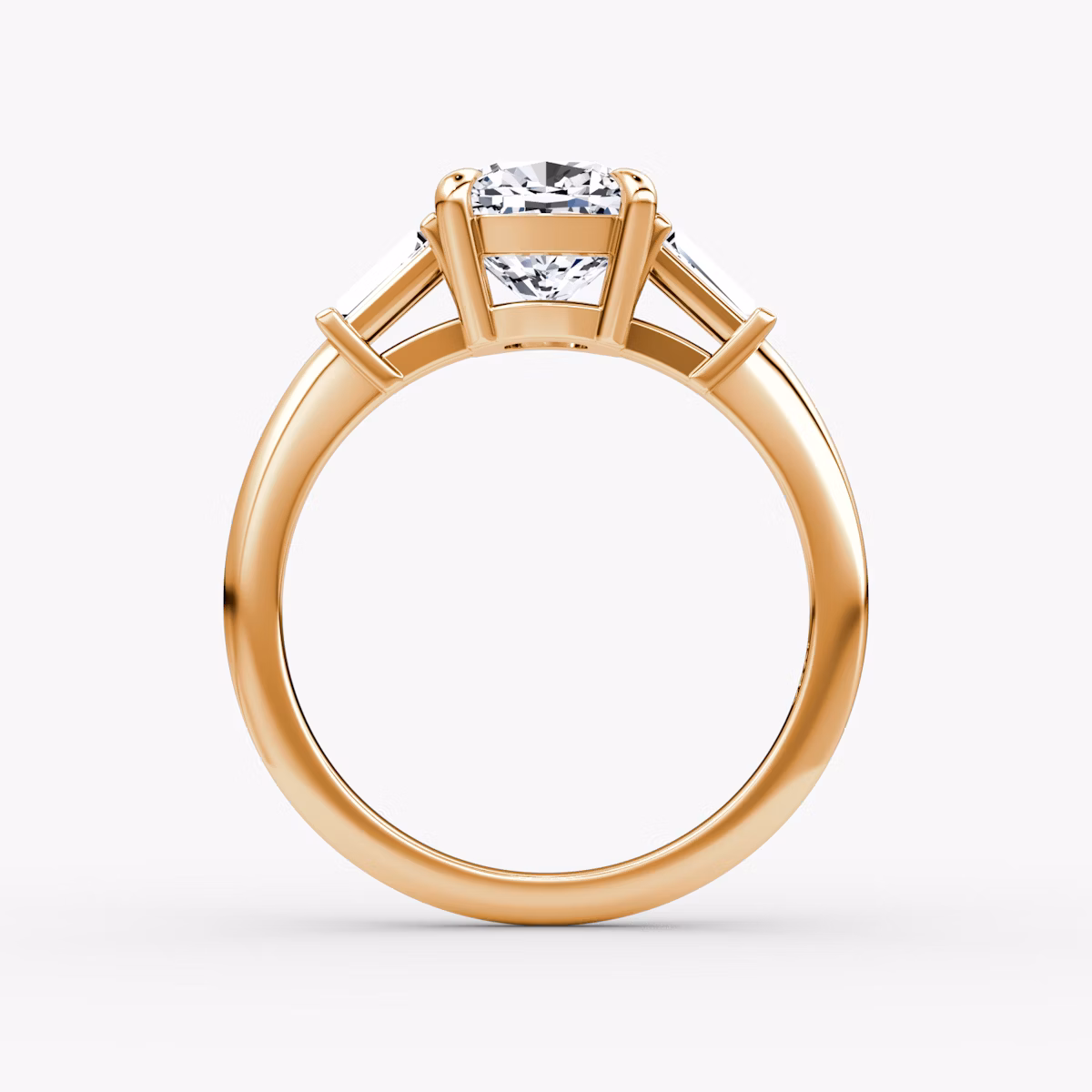 The Tapered Baguette Three Stone | Cushion | 14k | Rose Gold | bandAccent: Plain | caratWeight: 1.0ct | excludeFromFeed: null | diamondOrientation: vertical