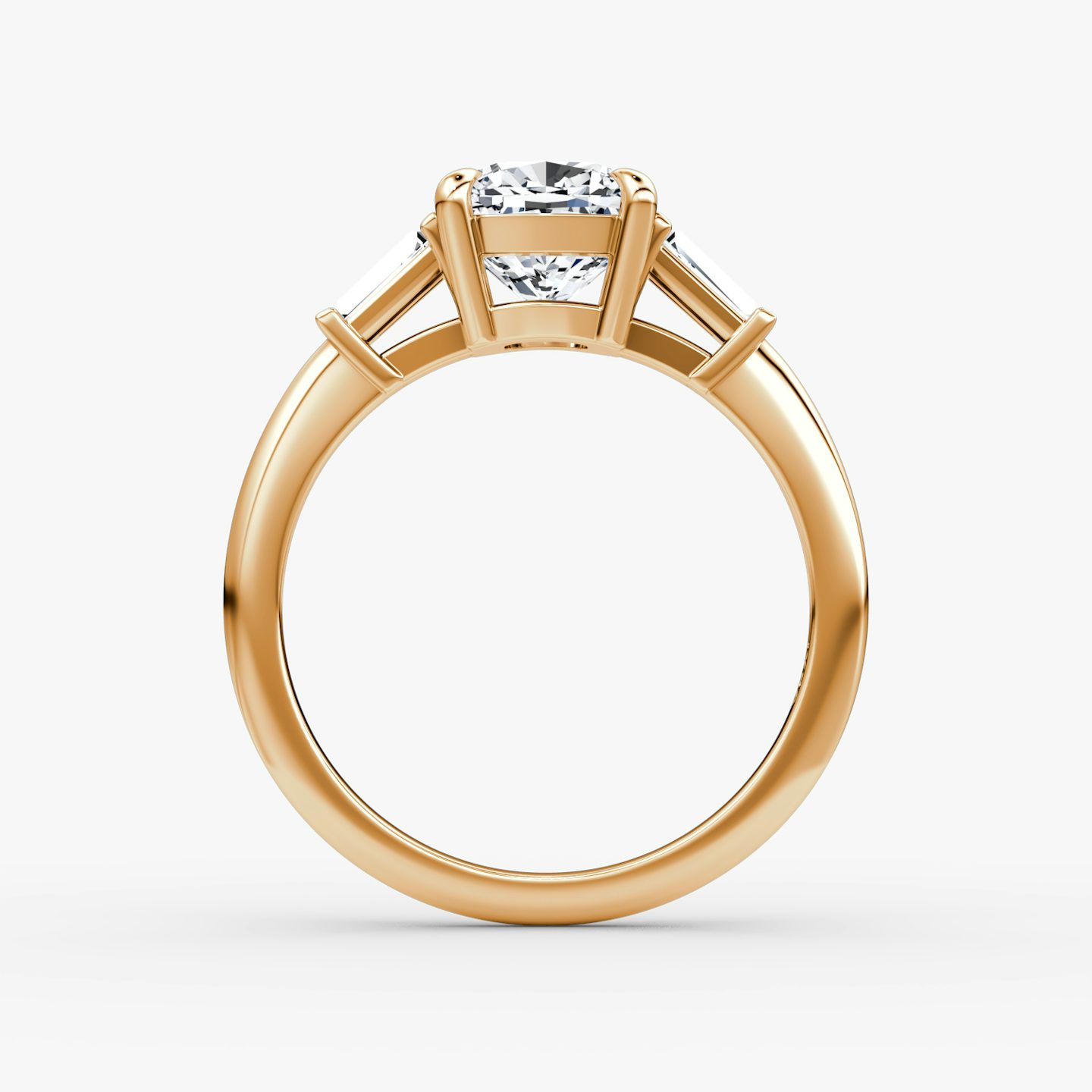 The Tapered Baguette Three Stone | Cushion | 14k | Rose Gold | bandAccent: Plain | excludeFromFeed: null | diamondOrientation: vertical | caratWeight: other