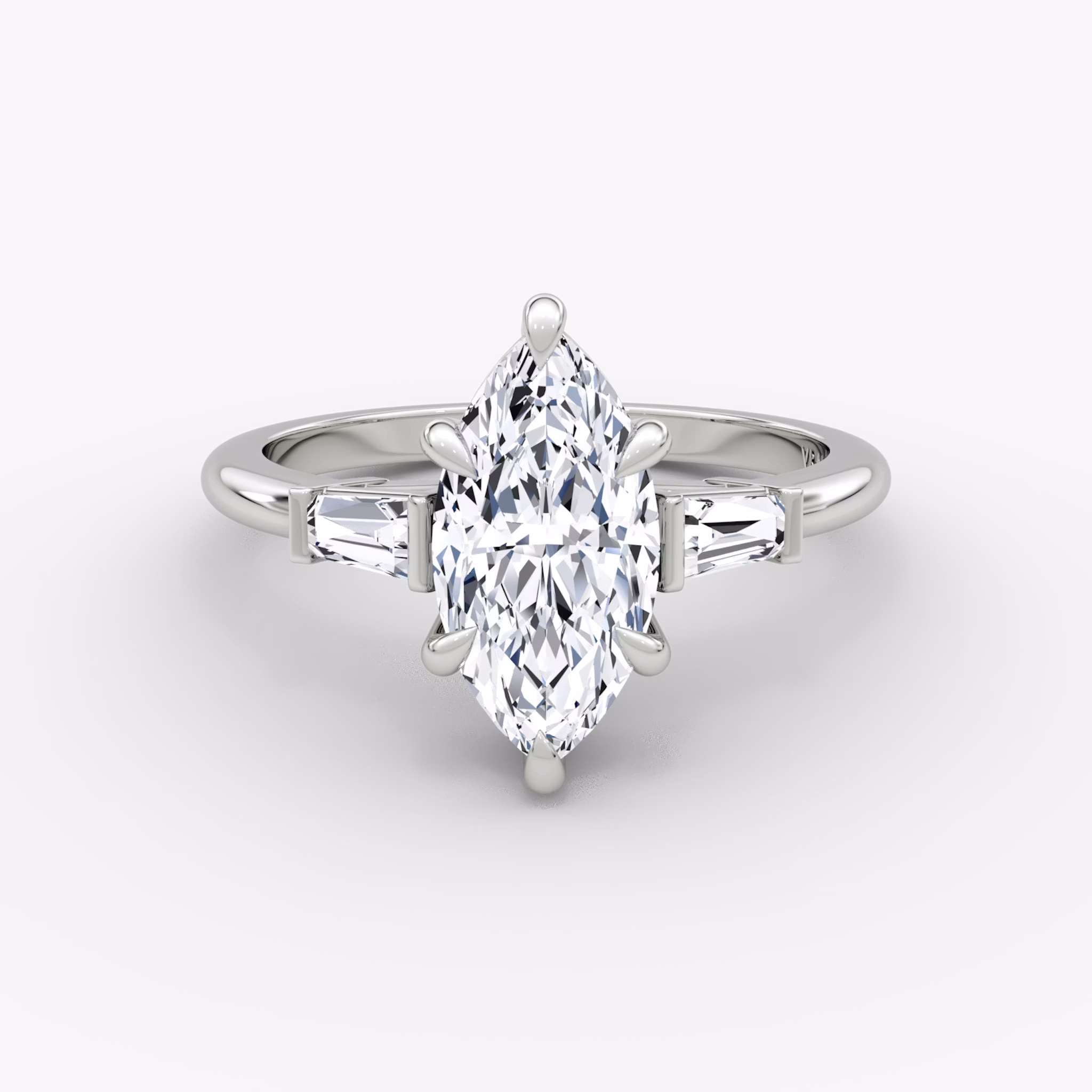 The Tapered Baguette Three Stone | Marquise | 18k | White Gold | bandAccent: Plain | excludeFromFeed: null | diamondOrientation: vertical | caratWeight: other