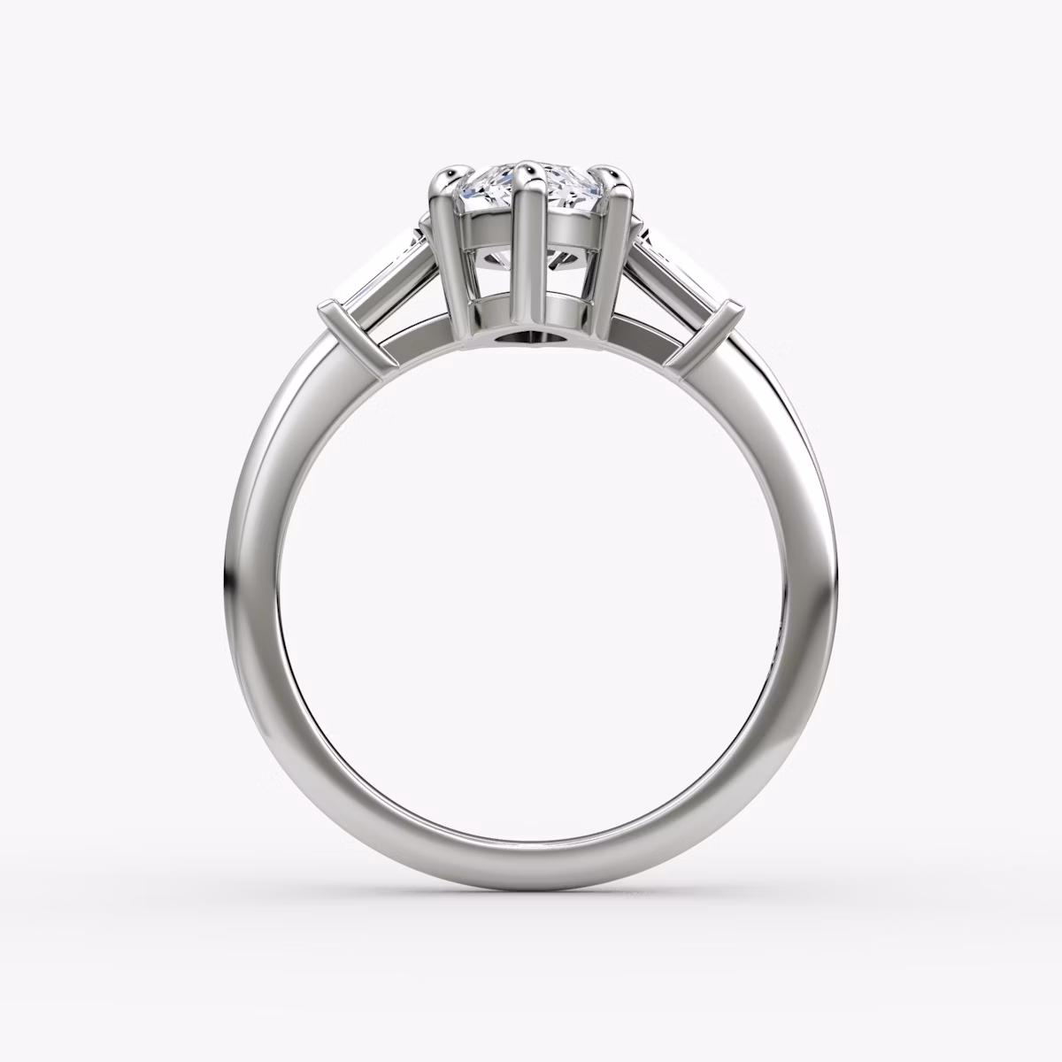 The Tapered Baguette Three Stone | Marquise | Platinum | bandAccent: Plain | caratWeight: 1.0ct | excludeFromFeed: null | diamondOrientation: vertical