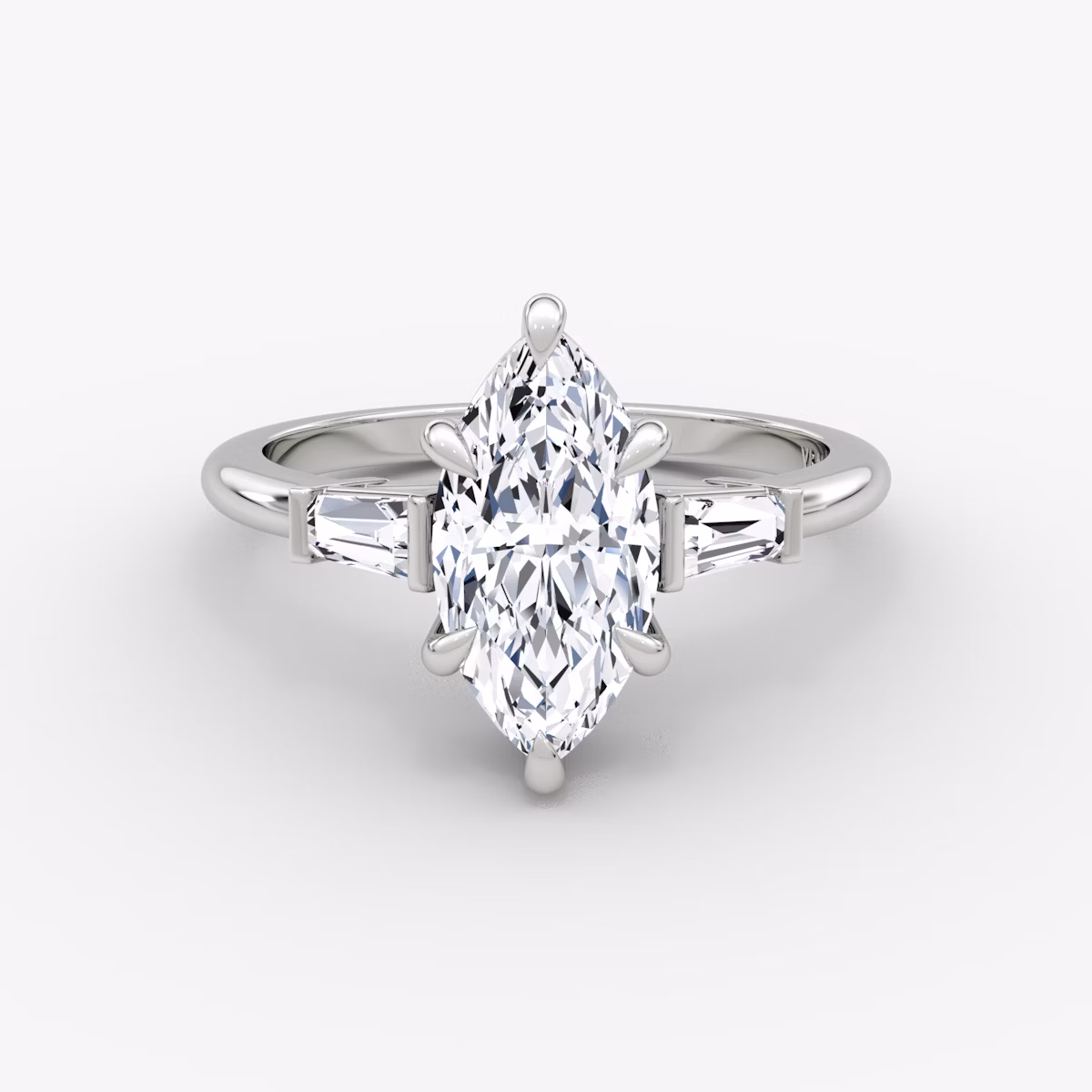 The Tapered Baguette Three Stone | Marquise | Platinum | bandAccent: Plain | caratWeight: 1.0ct | excludeFromFeed: null | diamondOrientation: vertical