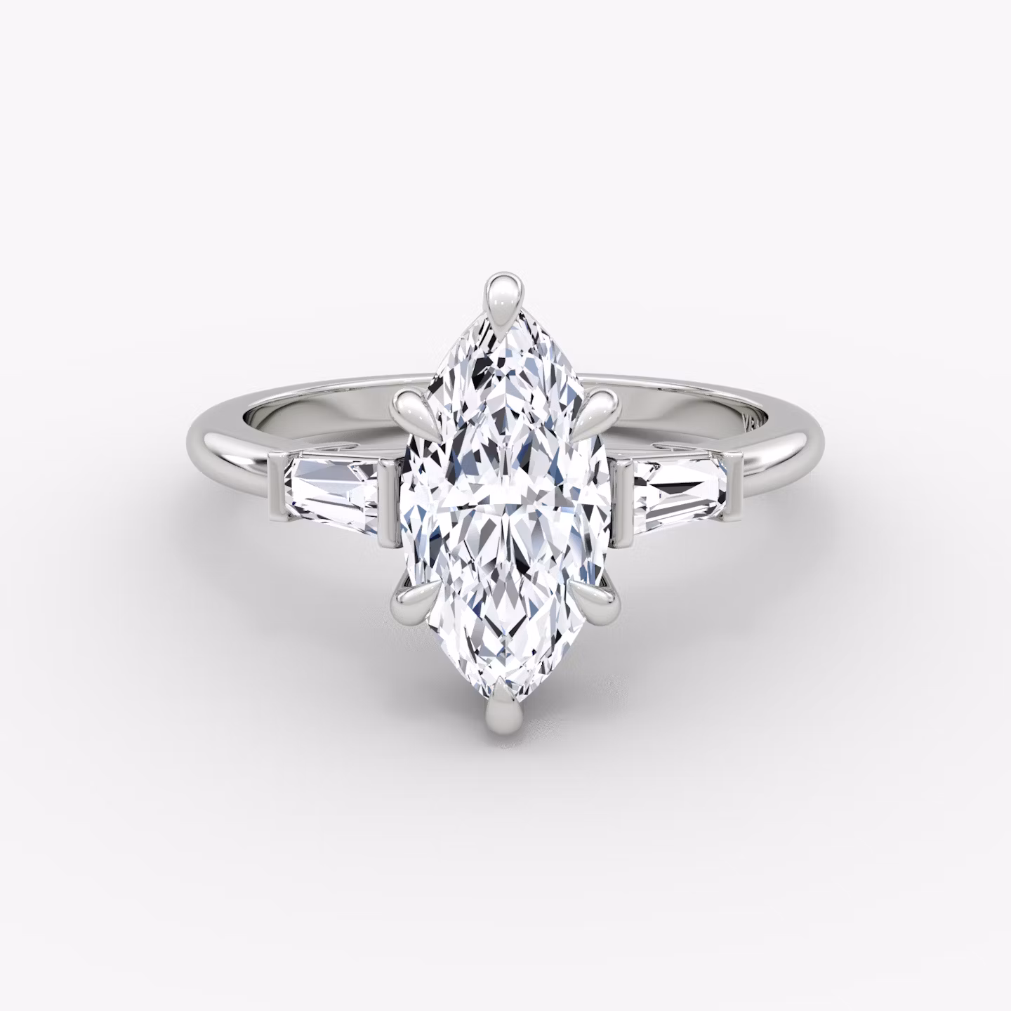 The Tapered Baguette Three Stone | Marquise | Platinum | bandAccent: Plain | excludeFromFeed: null | diamondOrientation: vertical | caratWeight: other