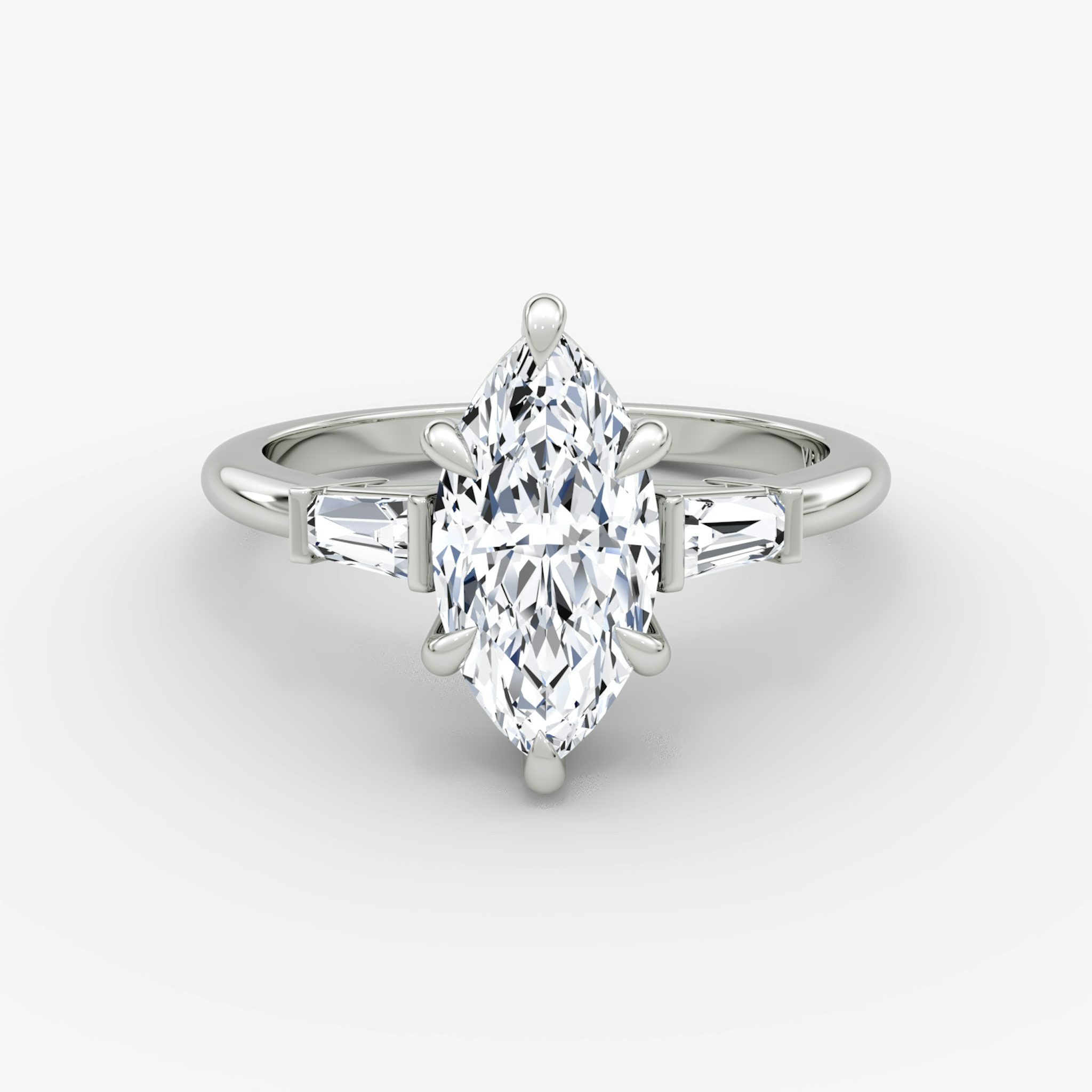 The Tapered Baguette Three Stone | Marquise | Platinum | bandAccent: Plain | excludeFromFeed: null | diamondOrientation: vertical | caratWeight: other