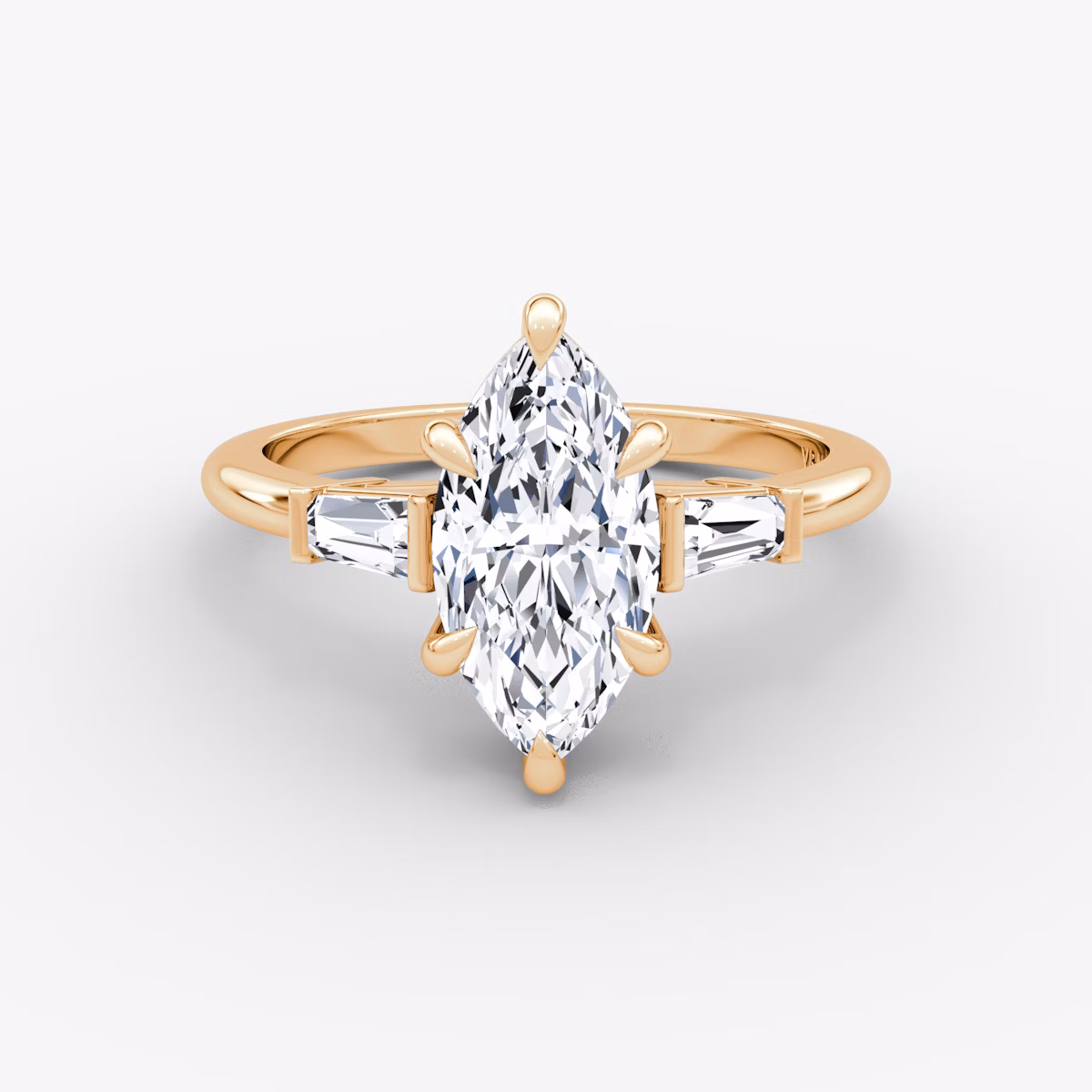 The Tapered Baguette Three Stone | Marquise | 14k | Rose Gold | bandAccent: Plain | caratWeight: 1.0ct | excludeFromFeed: null | diamondOrientation: vertical