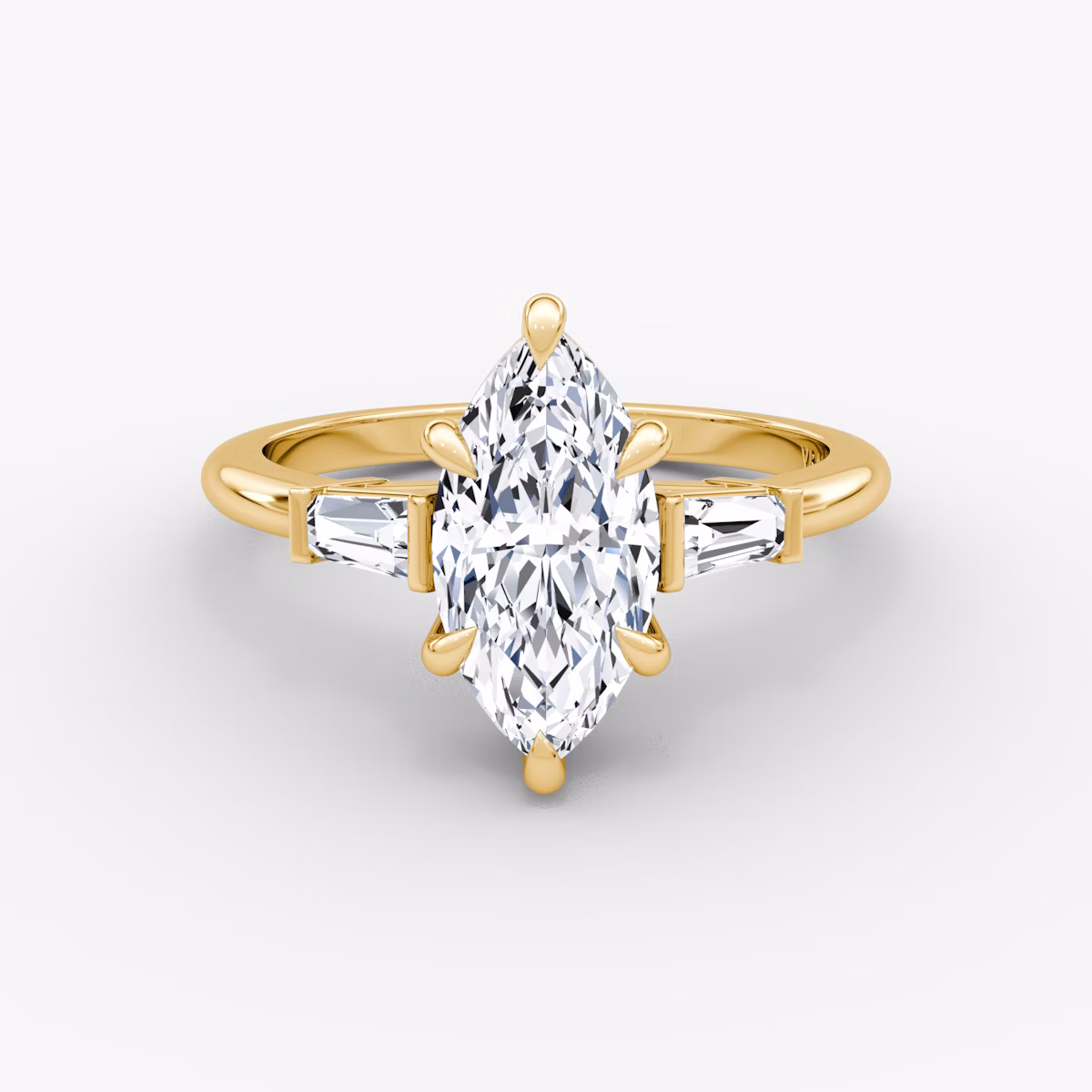 The Tapered Baguette Three Stone | Marquise | 18k | Yellow Gold | bandAccent: Plain | caratWeight: 1.0ct | excludeFromFeed: null | diamondOrientation: vertical