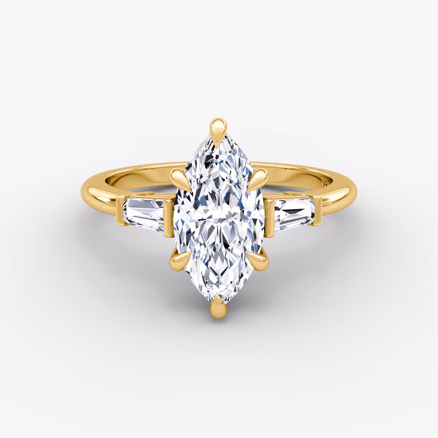 The Tapered Baguette Three Stone Marquise | Yellow Gold