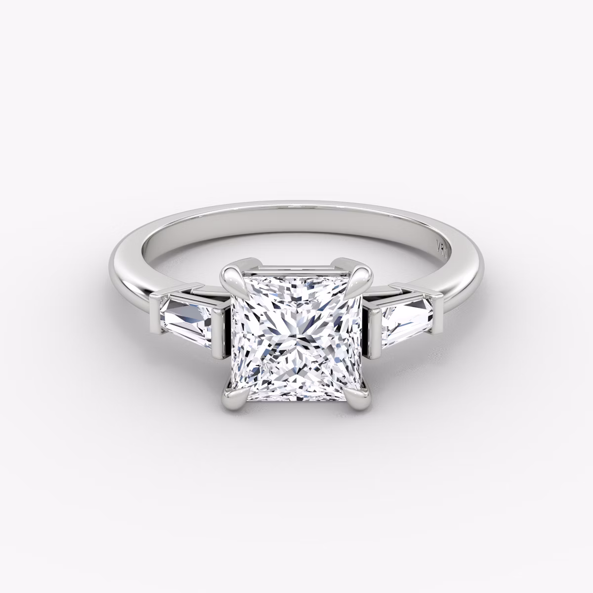 The Tapered Baguette Three Stone | Princess | 18k | White Gold | bandAccent: Plain | caratWeight: 1.0ct | excludeFromFeed: null | diamondOrientation: vertical