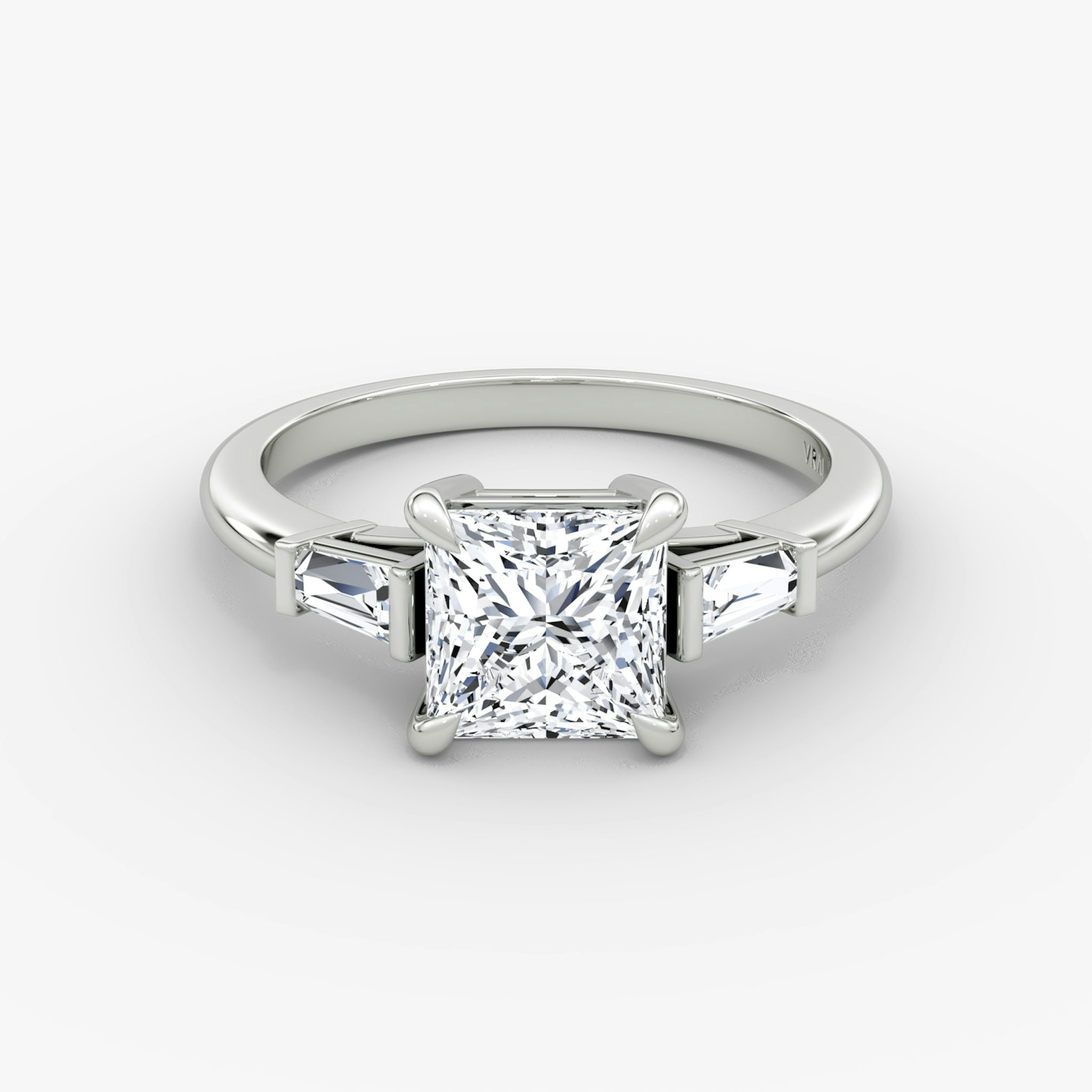 The Tapered Baguette Three Stone | Princess | 18k | White Gold | bandAccent: Plain | excludeFromFeed: null | diamondOrientation: vertical | caratWeight: other