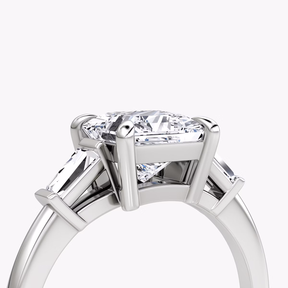 The Tapered Baguette Three Stone | Princess | 18k | White Gold | bandAccent: Plain | caratWeight: 1.0ct | excludeFromFeed: null | diamondOrientation: vertical