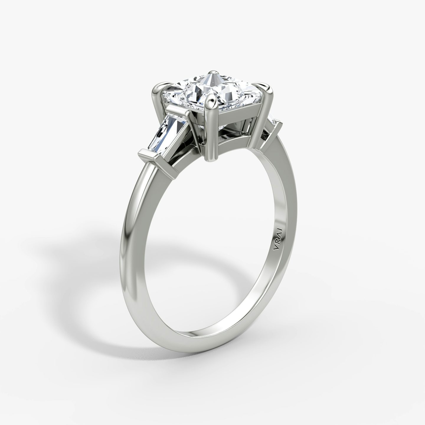 The Tapered Baguette Three Stone | Princess | 18k | White Gold | bandAccent: Plain | excludeFromFeed: null | diamondOrientation: vertical | caratWeight: other