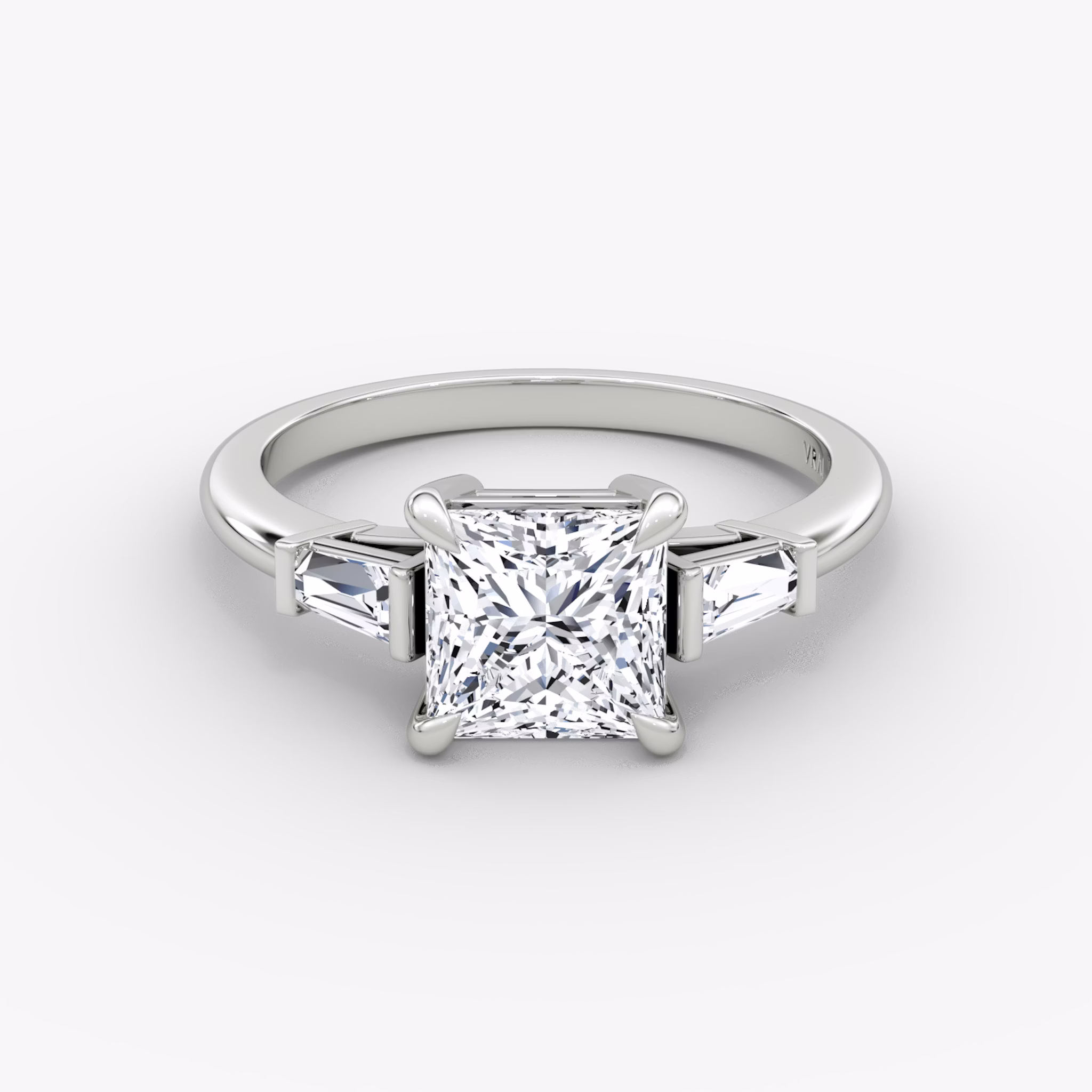 The Tapered Baguette Three Stone | Princess | Platinum | bandAccent: Plain | excludeFromFeed: null | diamondOrientation: vertical | caratWeight: other