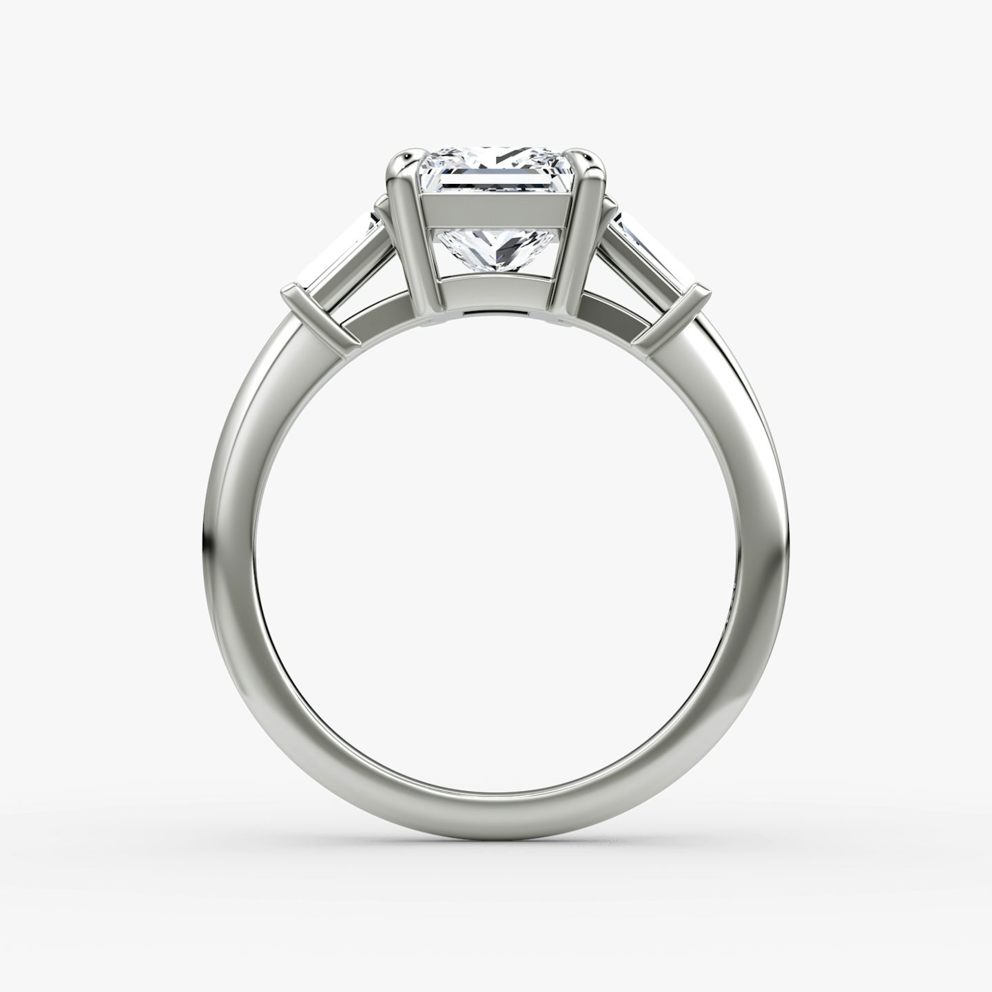 The Tapered Baguette Three Stone | Princess | Platinum | bandAccent: Plain | excludeFromFeed: null | diamondOrientation: vertical | caratWeight: other