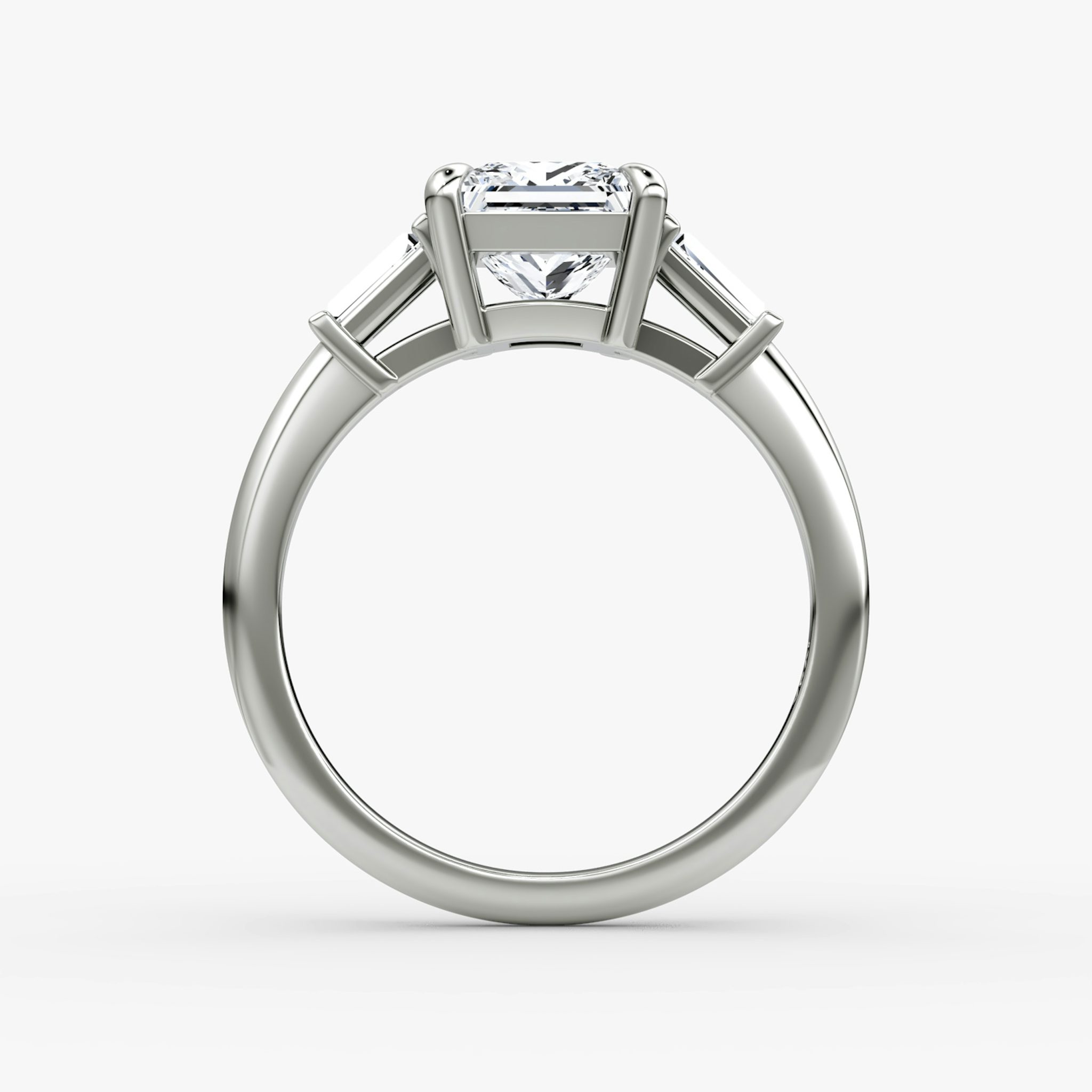 The Tapered Baguette Three Stone | Princess | Platinum | bandAccent: Plain | excludeFromFeed: null | diamondOrientation: vertical | caratWeight: other