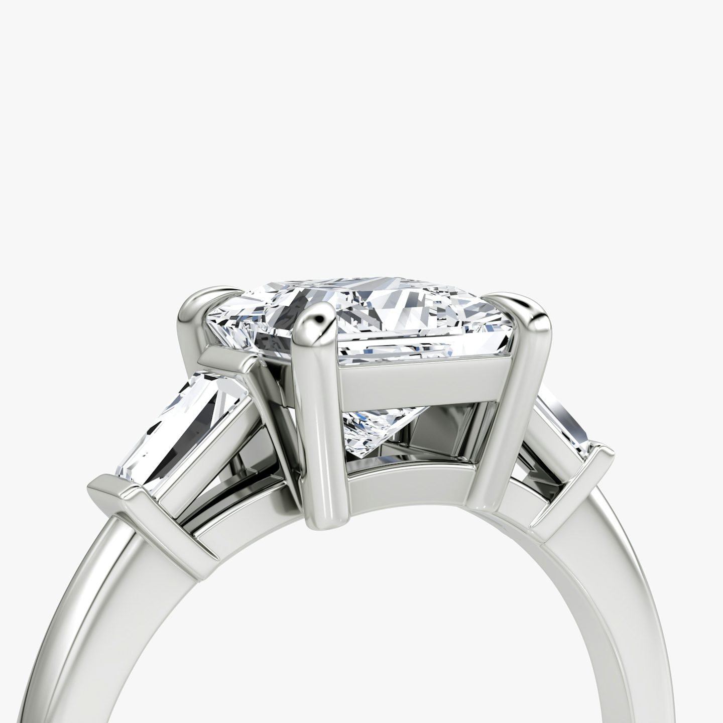 The Tapered Baguette Three Stone | Princess | Platinum | bandAccent: Plain | excludeFromFeed: null | diamondOrientation: vertical | caratWeight: other