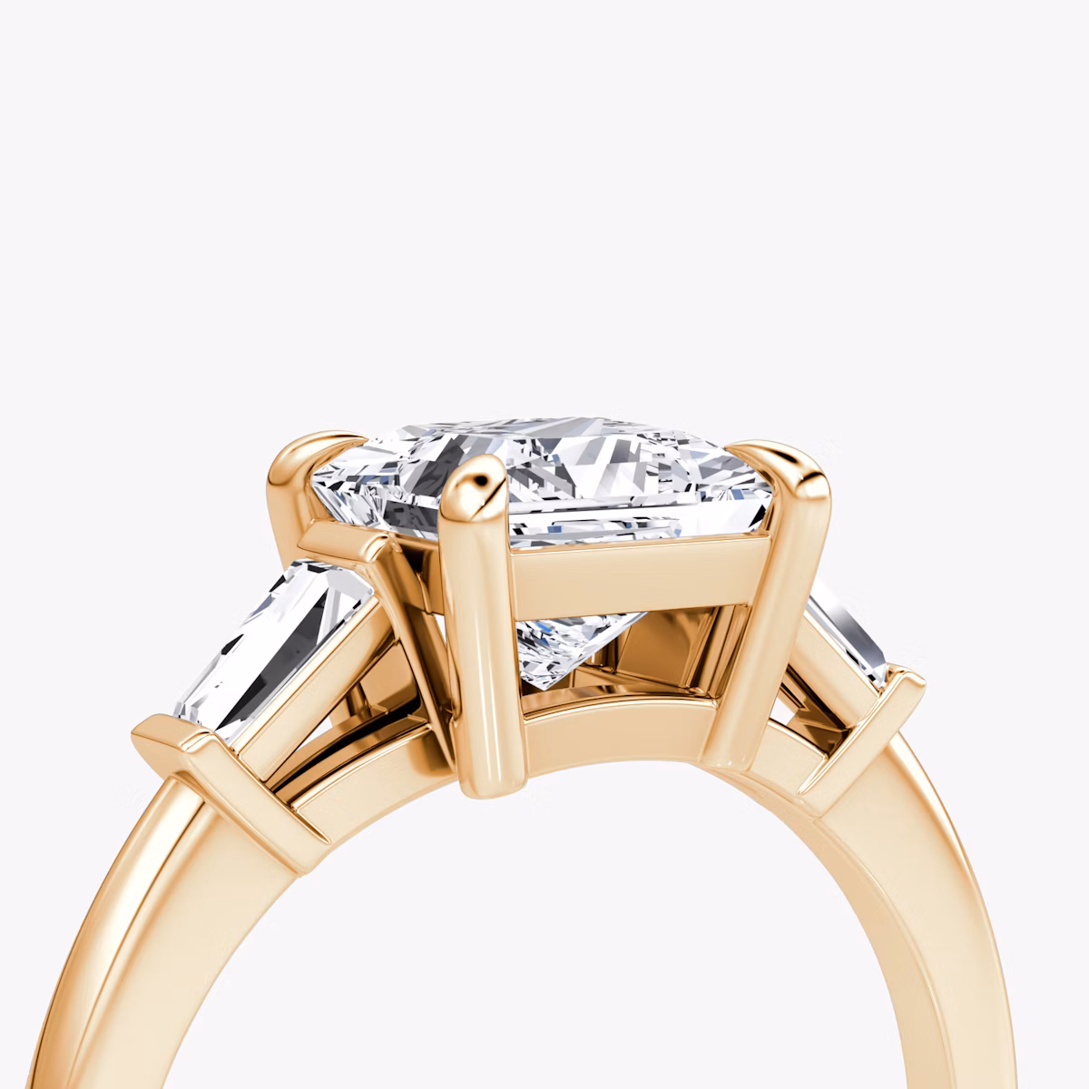 The Tapered Baguette Three Stone | Princess | 14k | Rose Gold | bandAccent: Plain | caratWeight: 1.0ct | excludeFromFeed: null | diamondOrientation: vertical