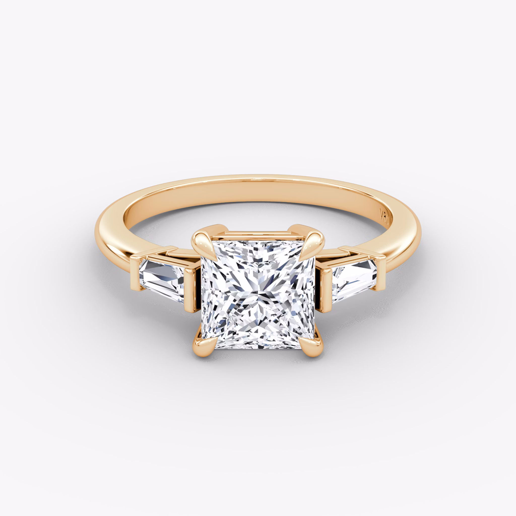 The Tapered Baguette Three Stone | Princess | 14k | Rose Gold | bandAccent: Plain | excludeFromFeed: null | diamondOrientation: vertical | caratWeight: other