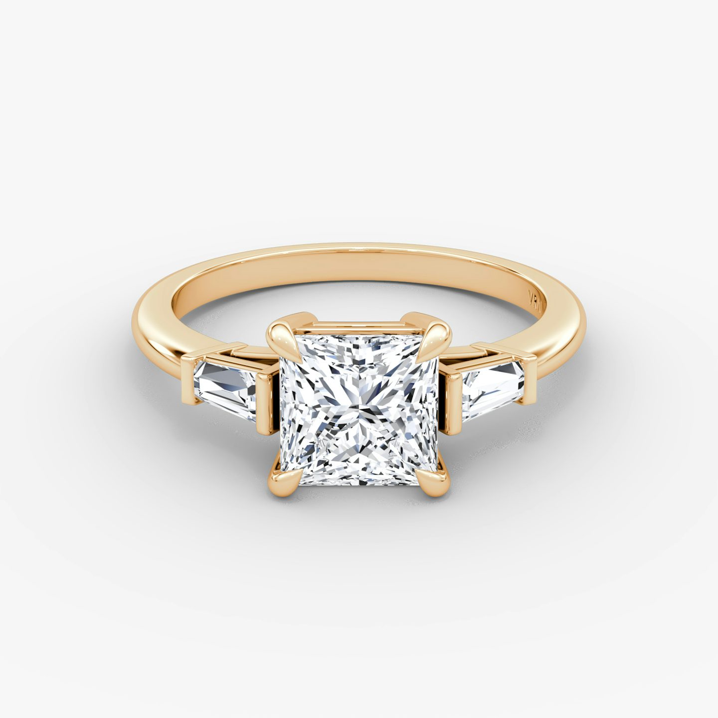 The Tapered Baguette Three Stone | Princess | 14k | Rose Gold | bandAccent: Plain | excludeFromFeed: null | diamondOrientation: vertical | caratWeight: other