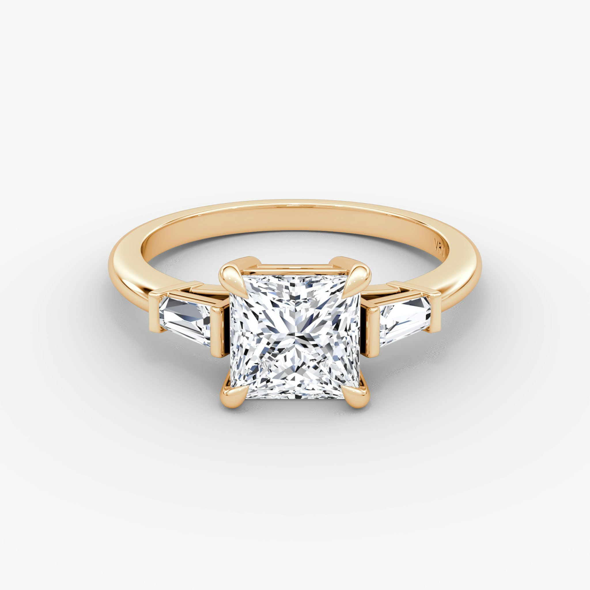 The Tapered Baguette Three Stone | Princess | 14k | Rose Gold | bandAccent: Plain | excludeFromFeed: null | diamondOrientation: vertical | caratWeight: other
