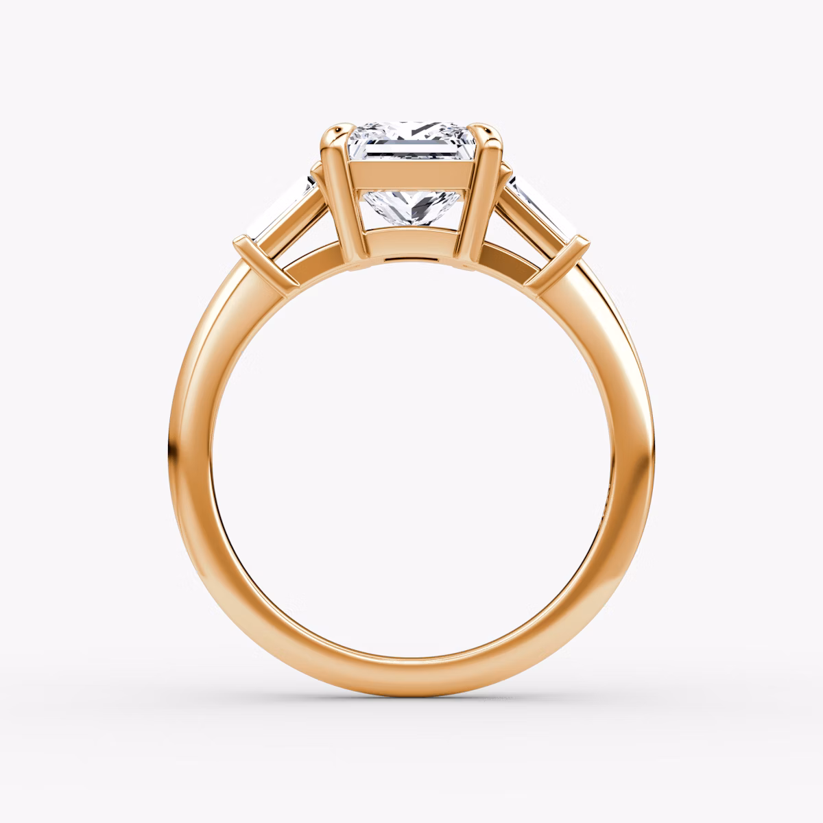 The Tapered Baguette Three Stone | Princess | 14k | Rose Gold | bandAccent: Plain | caratWeight: 1.0ct | excludeFromFeed: null | diamondOrientation: vertical