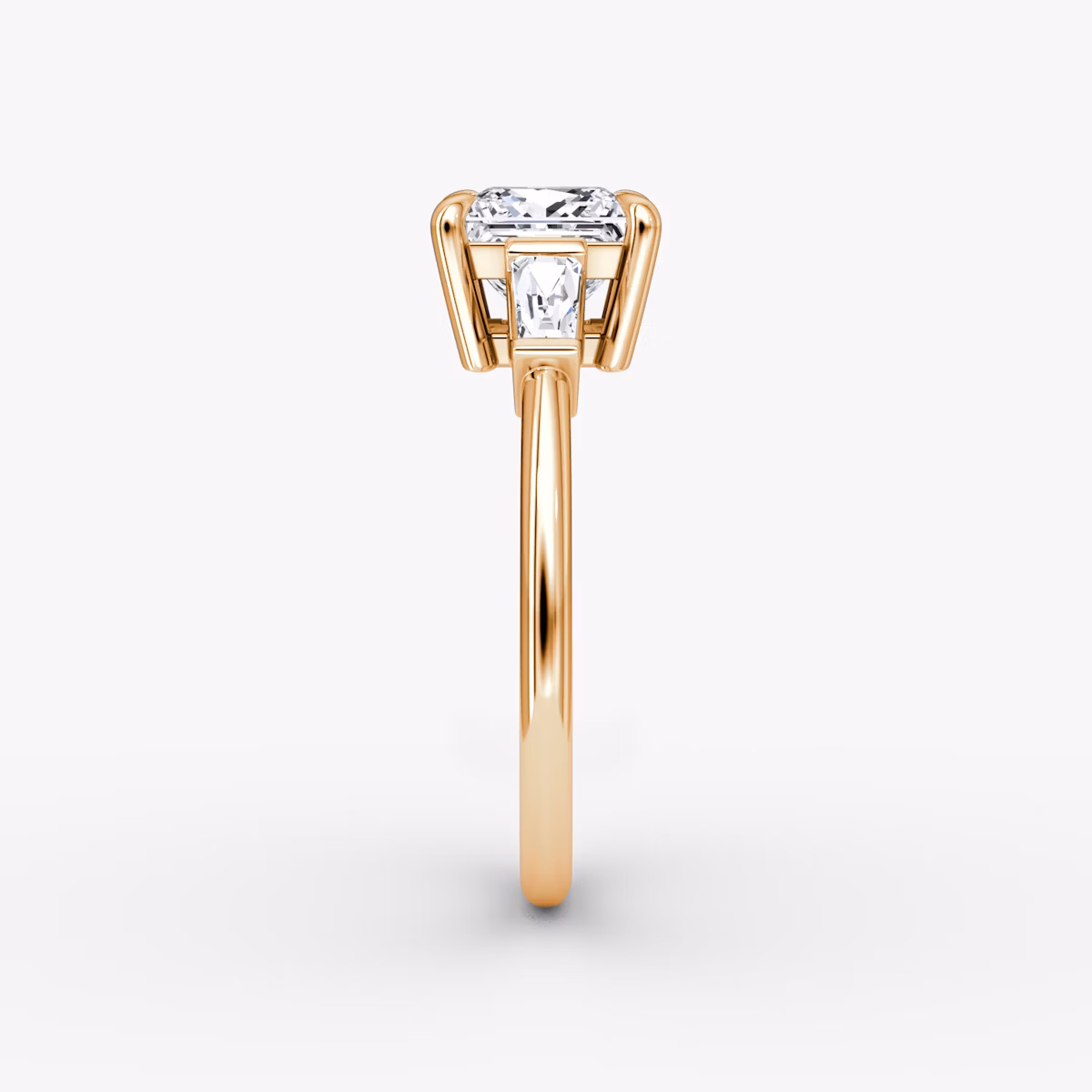 The Tapered Baguette Three Stone | Princess | 14k | Rose Gold | bandAccent: Plain | caratWeight: 1.0ct | excludeFromFeed: null | diamondOrientation: vertical