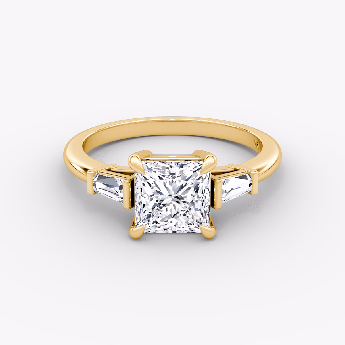 The Tapered Baguette Three Stone | Princess | 18k | Yellow Gold | bandAccent: Plain | caratWeight: 1.0ct | excludeFromFeed: null | diamondOrientation: vertical