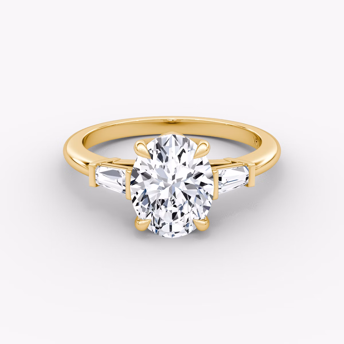 The Tapered Baguette Three Stone | Oval | 18k | Yellow Gold | bandAccent: Plain | caratWeight: 1.0ct | excludeFromFeed: null | diamondOrientation: vertical
