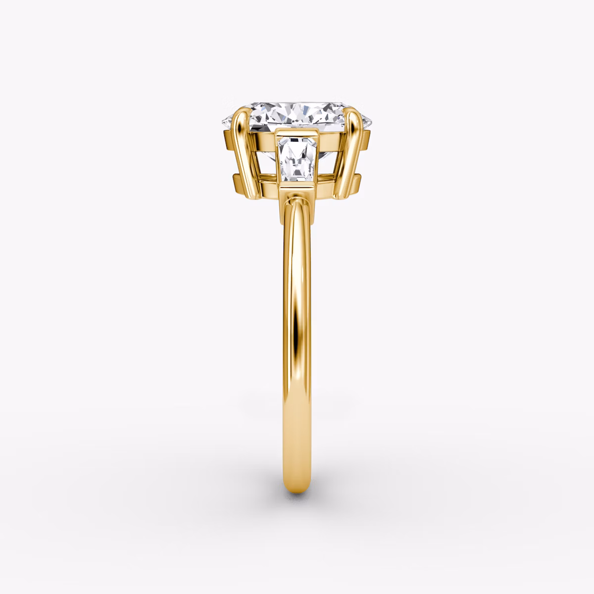 The Tapered Baguette Three Stone | Oval | 18k | Yellow Gold | bandAccent: Plain | caratWeight: 1.0ct | excludeFromFeed: null | diamondOrientation: vertical
