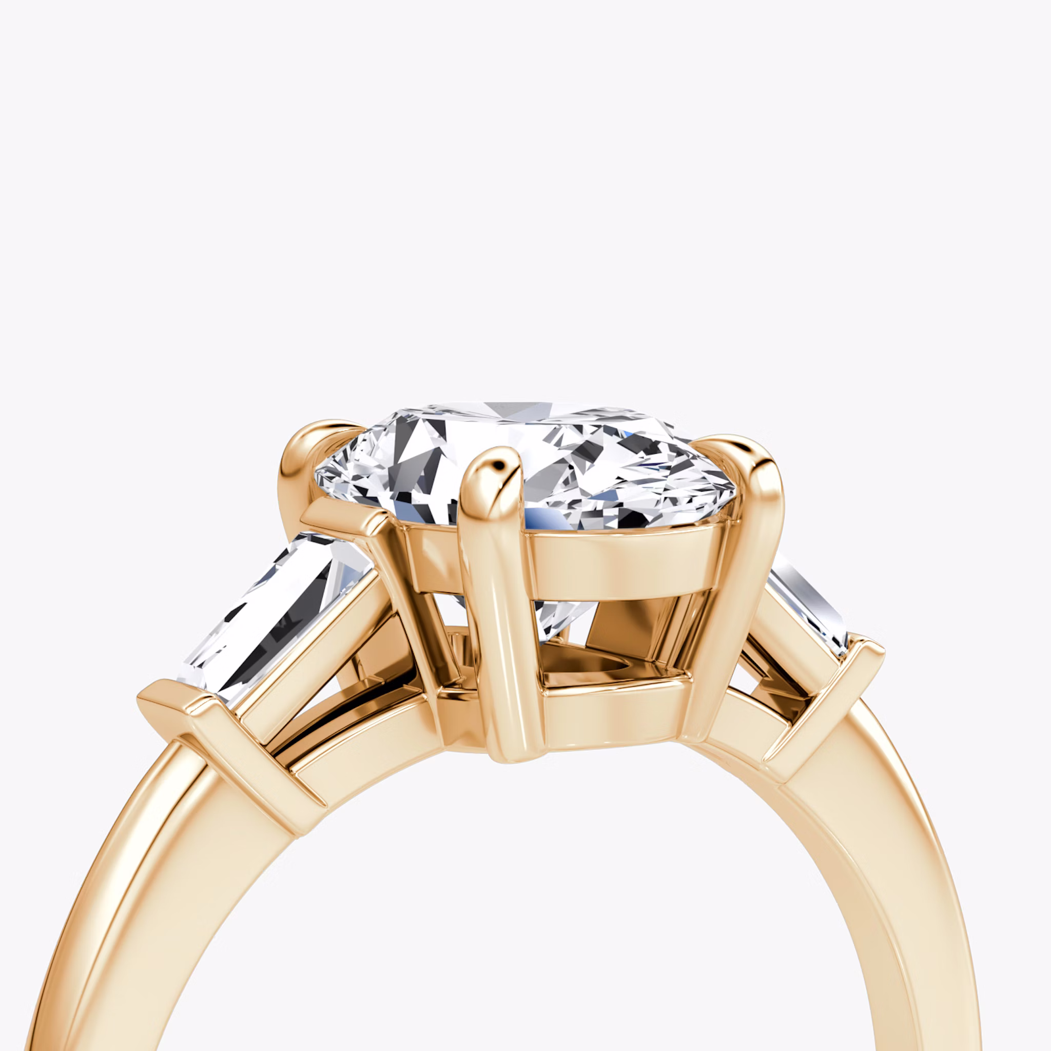 The Tapered Baguette Three Stone | Oval | 14k | Rose Gold | bandAccent: Plain | excludeFromFeed: null | diamondOrientation: vertical | caratWeight: other