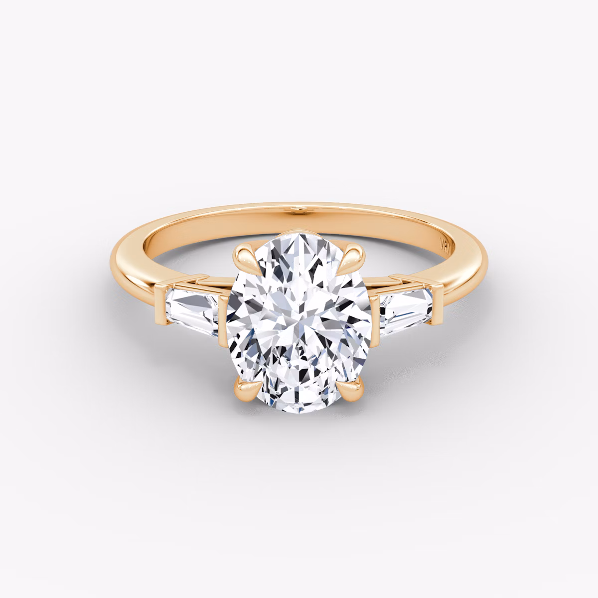 The Tapered Baguette Three Stone | Oval | 14k | Rose Gold | bandAccent: Plain | caratWeight: 1.0ct | excludeFromFeed: null | diamondOrientation: vertical