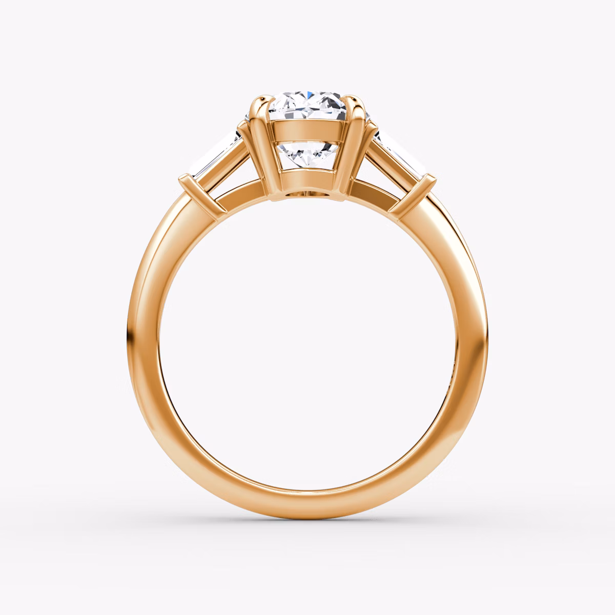 The Tapered Baguette Three Stone | Oval | 14k | Rose Gold | bandAccent: Plain | caratWeight: 1.0ct | excludeFromFeed: null | diamondOrientation: vertical