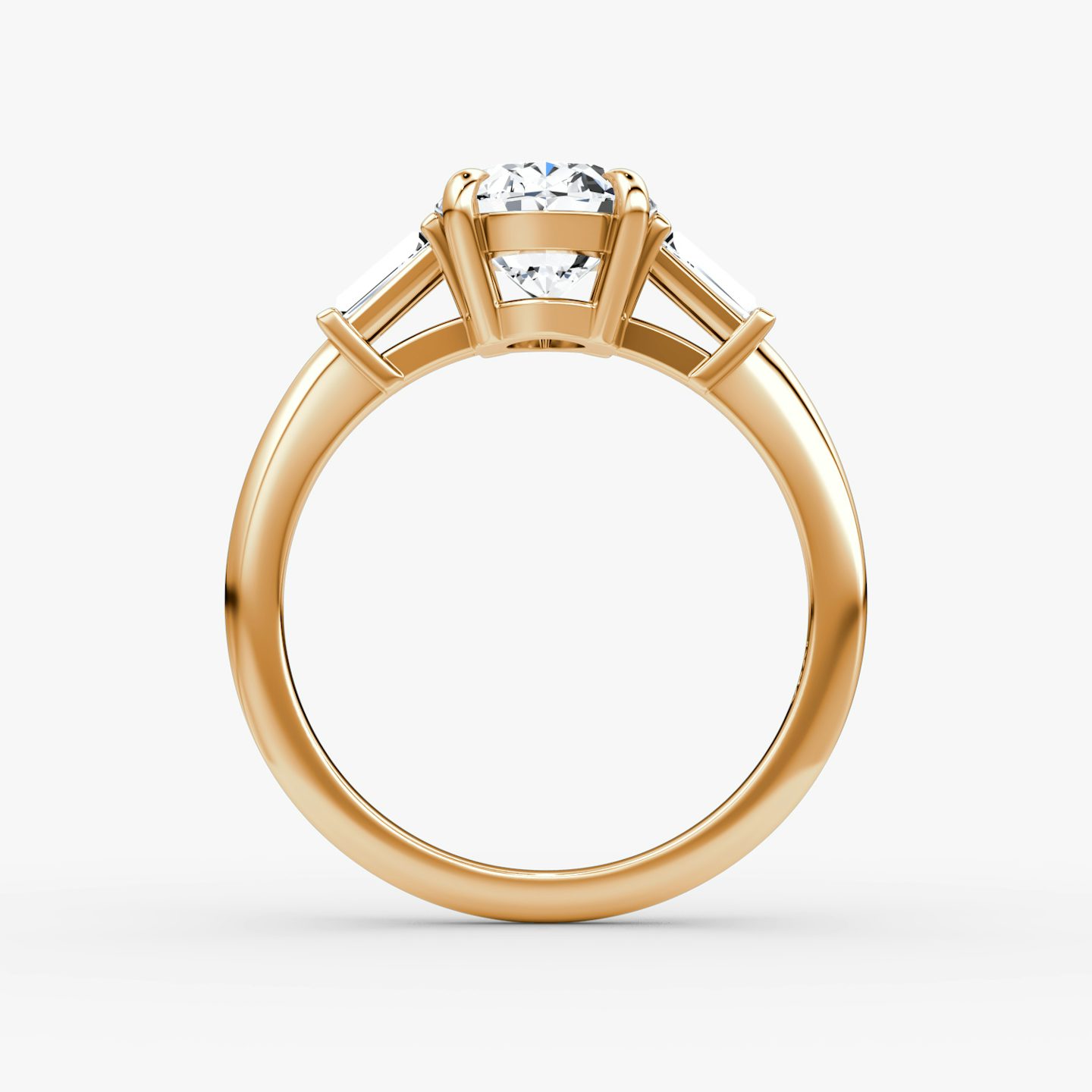 The Tapered Baguette Three Stone | Oval | 14k | Rose Gold | bandAccent: Plain | excludeFromFeed: null | diamondOrientation: vertical | caratWeight: other
