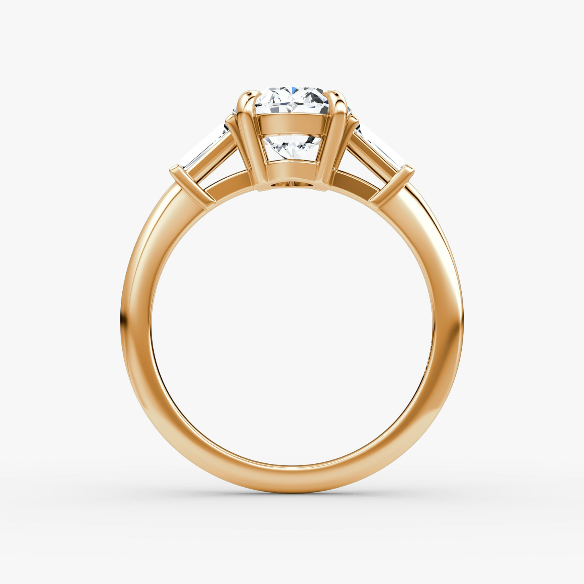The Tapered Baguette Three Stone | Oval | 14k | Rose Gold | bandAccent: Plain | excludeFromFeed: null | diamondOrientation: vertical | caratWeight: other