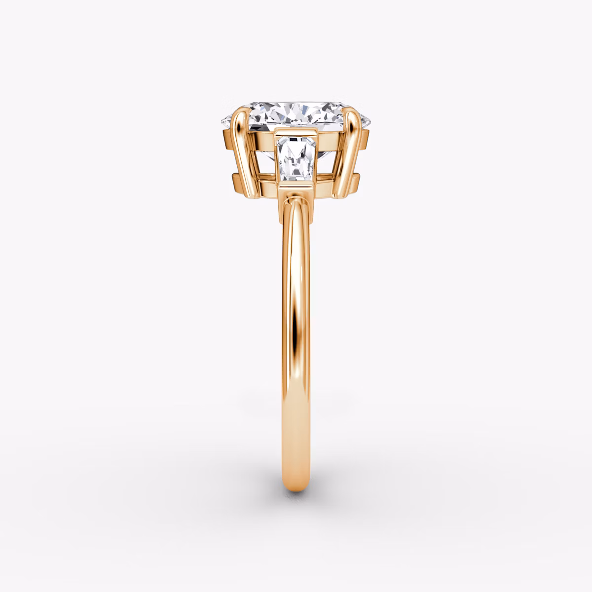 The Tapered Baguette Three Stone | Oval | 14k | Rose Gold | bandAccent: Plain | caratWeight: 1.0ct | excludeFromFeed: null | diamondOrientation: vertical