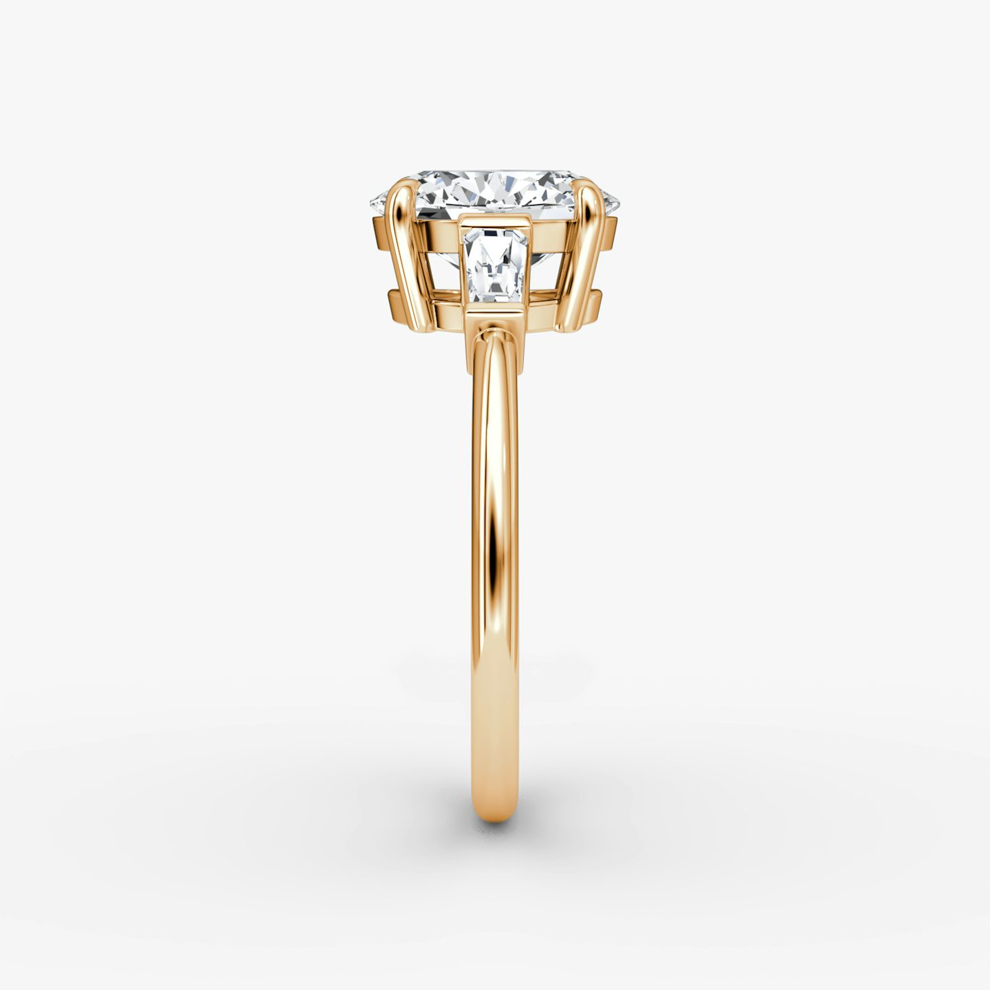 The Tapered Baguette Three Stone | Oval | 14k | Rose Gold | bandAccent: Plain | excludeFromFeed: null | diamondOrientation: vertical | caratWeight: other