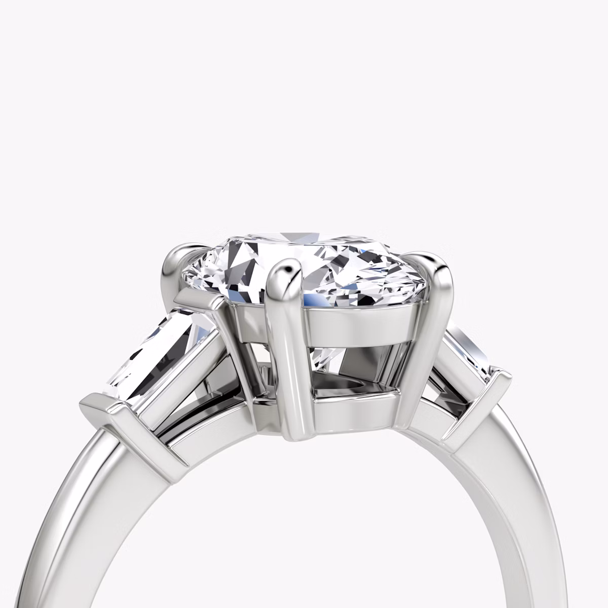 The Tapered Baguette Three Stone | Oval | Platinum | bandAccent: Plain | caratWeight: 1.0ct | excludeFromFeed: null | diamondOrientation: vertical