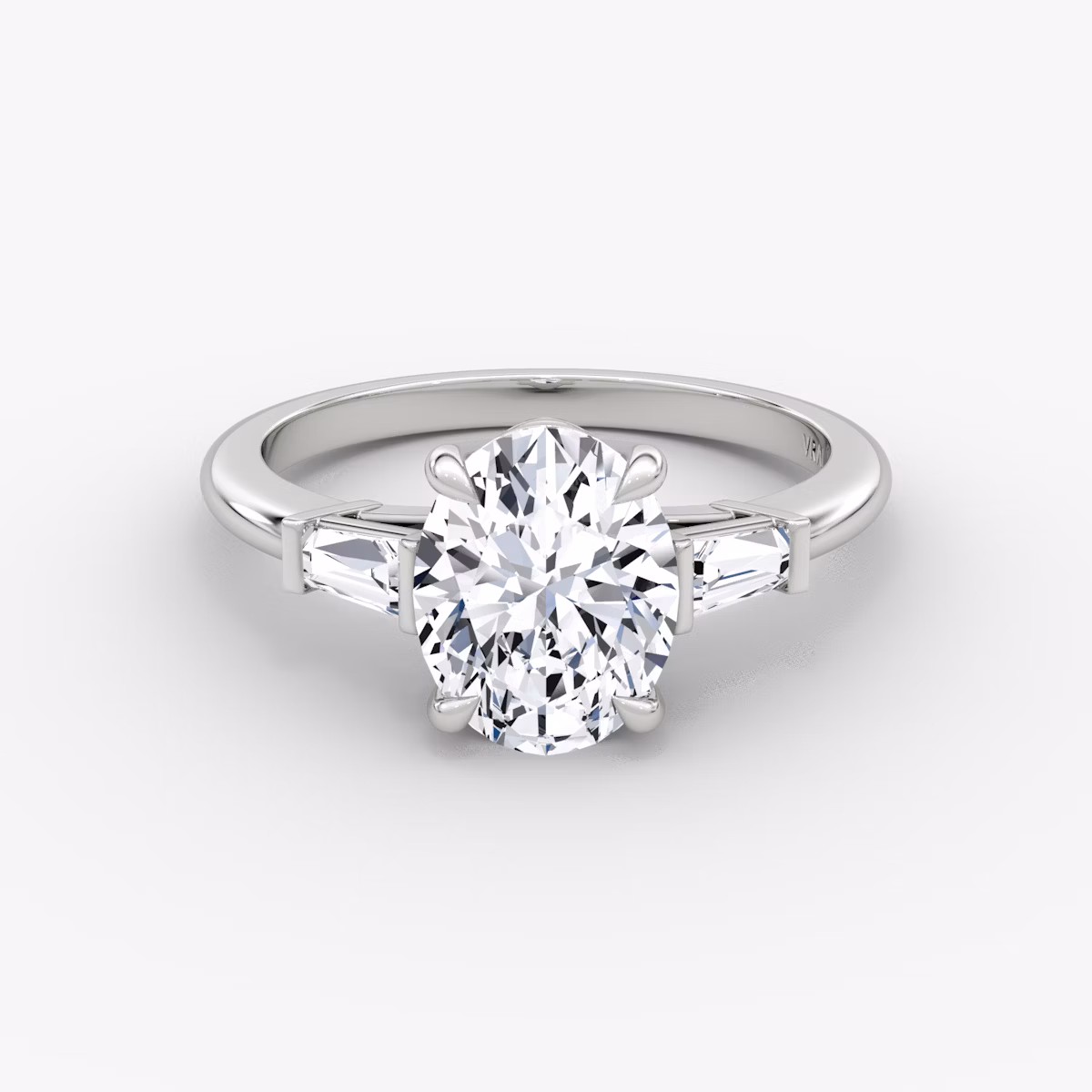 The Tapered Baguette Three Stone | Oval | Platinum | bandAccent: Plain | caratWeight: 1.0ct | excludeFromFeed: null | diamondOrientation: vertical