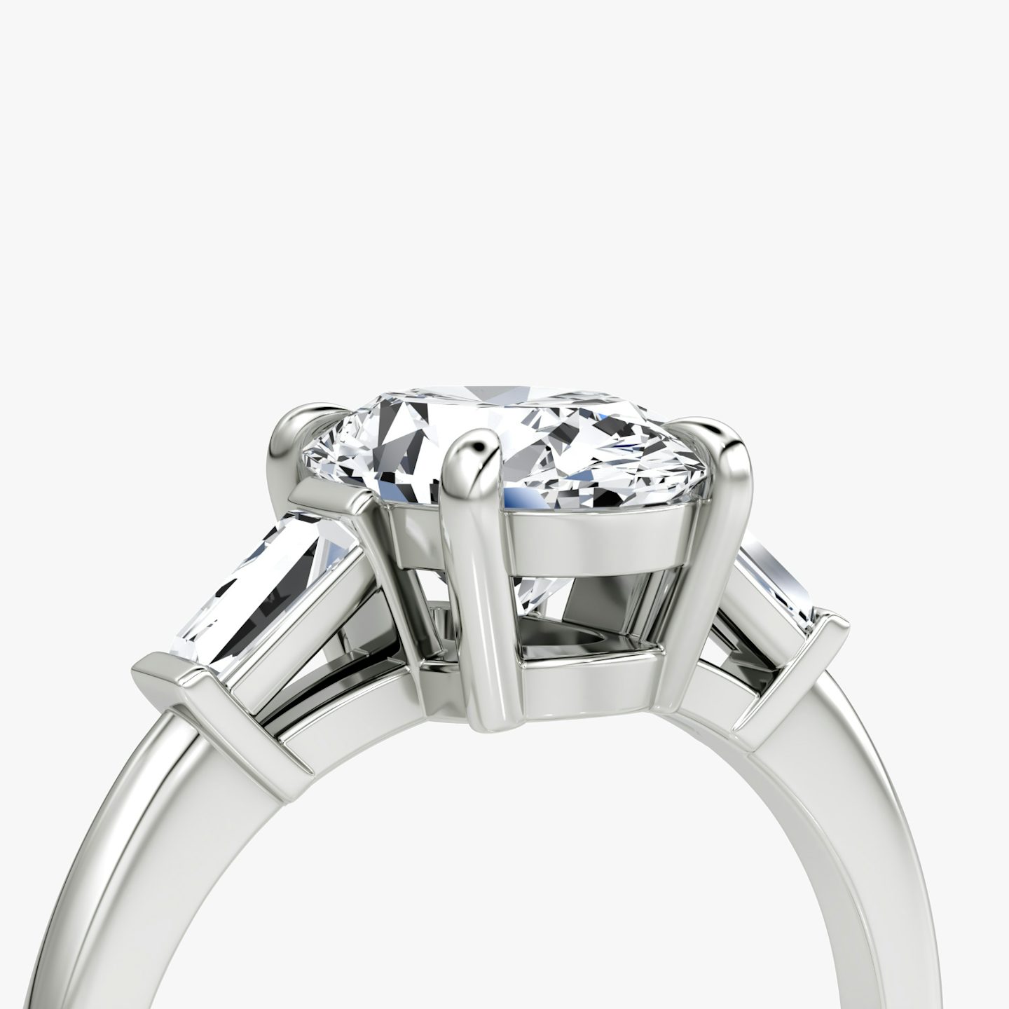 The Tapered Baguette Three Stone | Oval | 18k | White Gold | bandAccent: Plain | excludeFromFeed: null | diamondOrientation: vertical | caratWeight: other