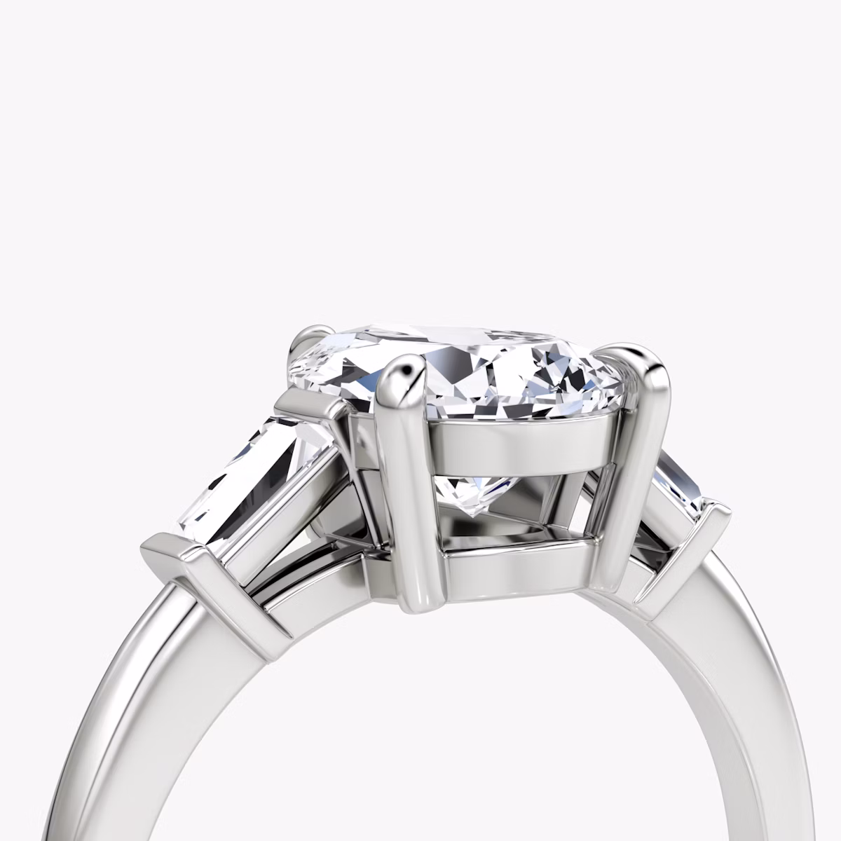 The Tapered Baguette Three Stone | Pear | Platinum | bandAccent: Plain | caratWeight: 1.0ct | excludeFromFeed: null | diamondOrientation: vertical