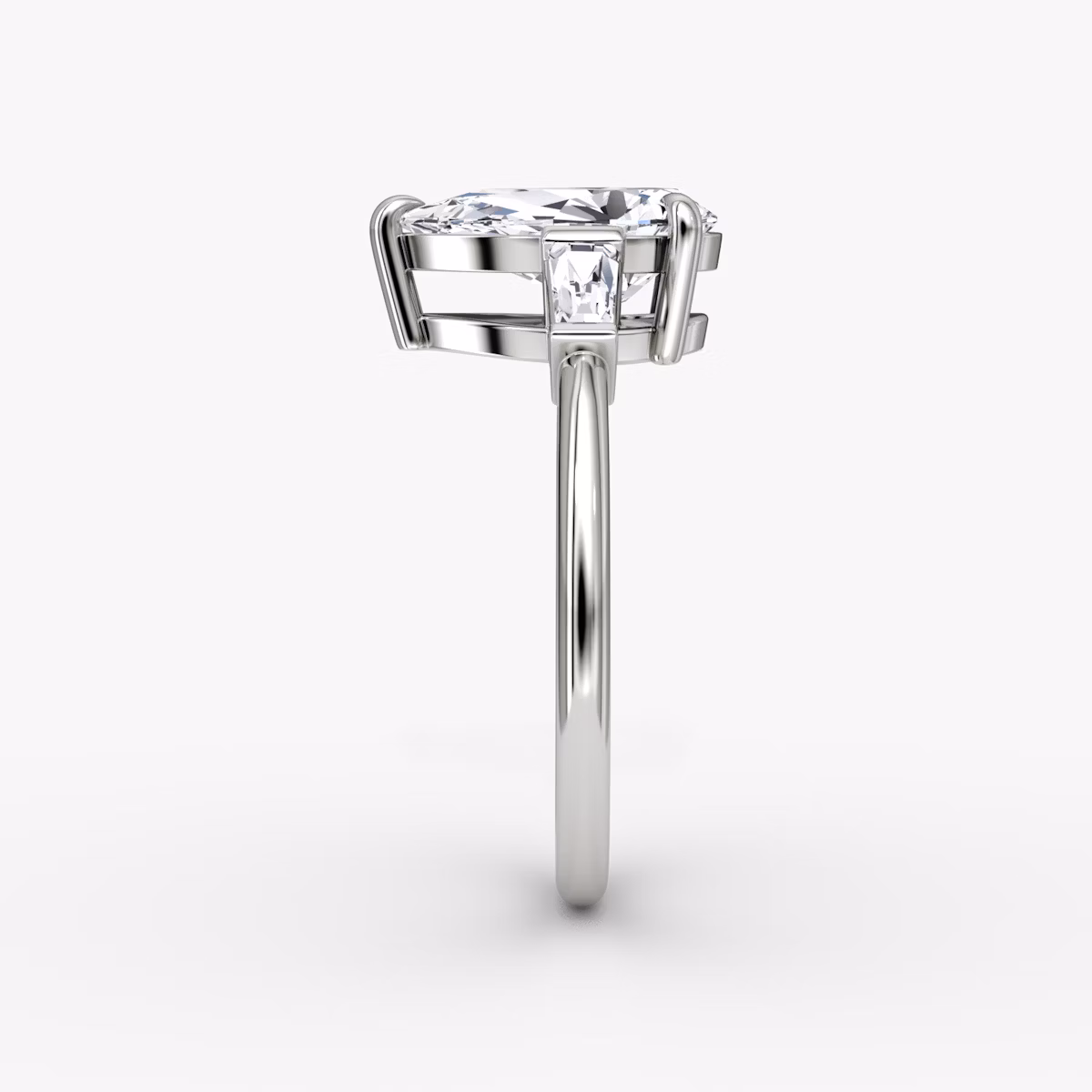 The Tapered Baguette Three Stone | Pear | 18k | White Gold | bandAccent: Plain | caratWeight: 1.0ct | excludeFromFeed: null | diamondOrientation: vertical