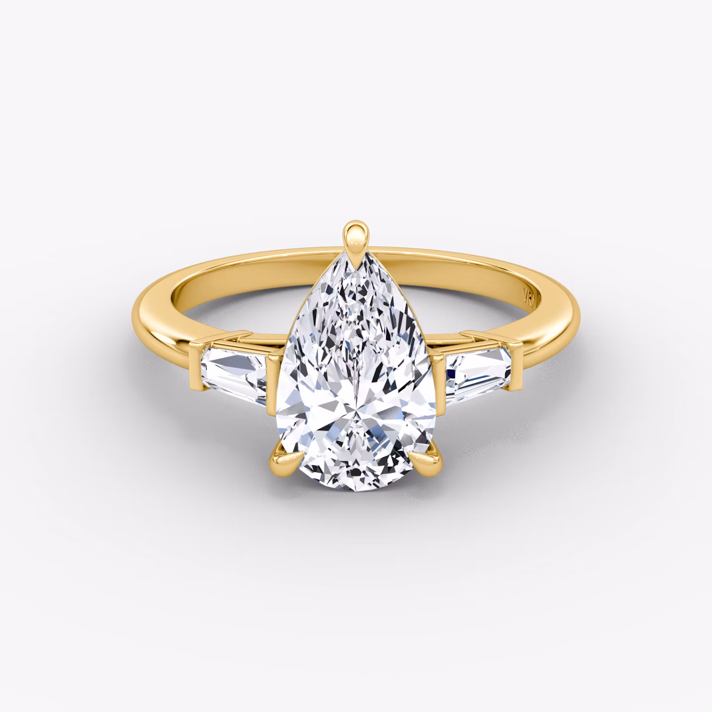 The Tapered Baguette Three Stone Pear | Yellow Gold
