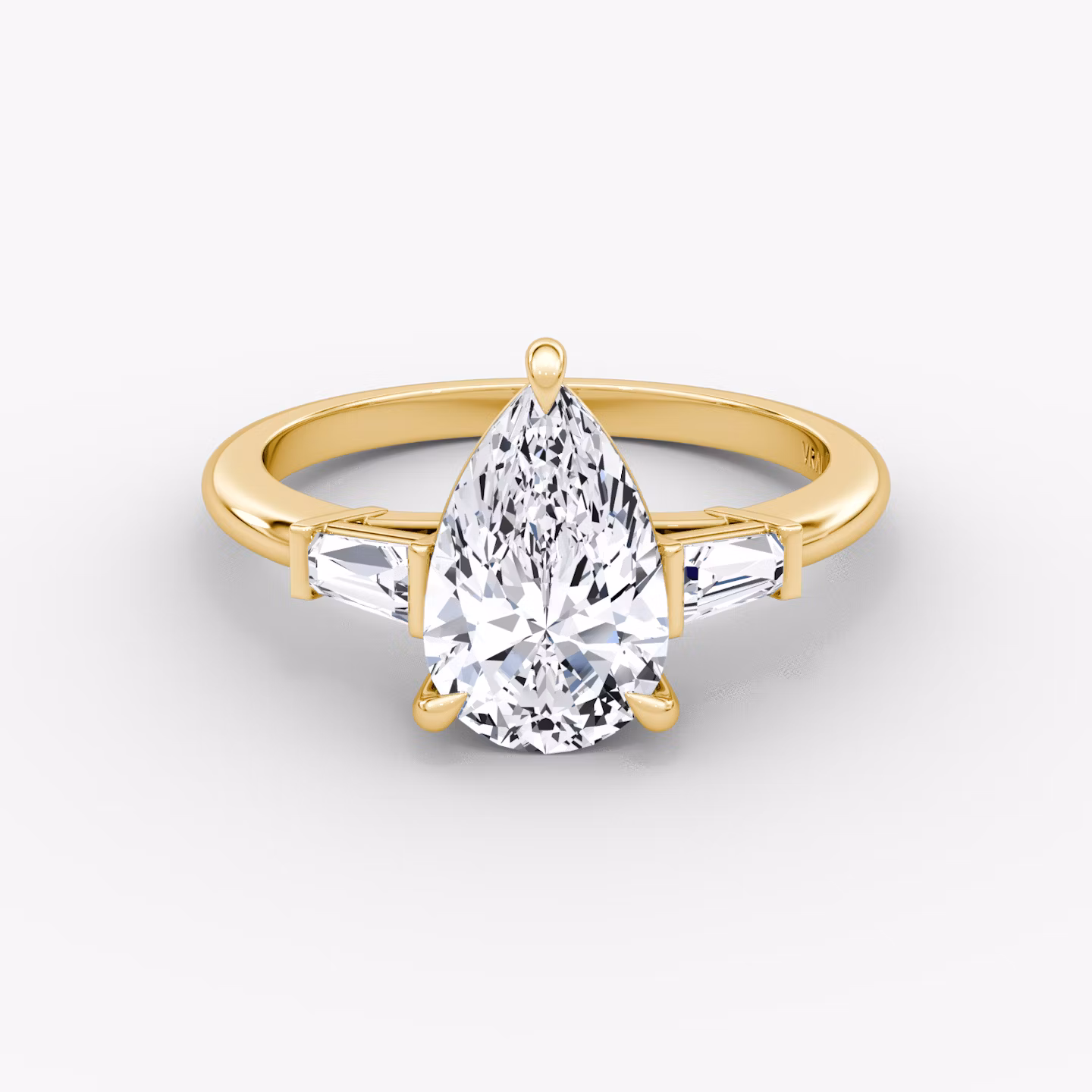 The Tapered Baguette Three Stone | Pear | 18k | Yellow Gold | bandAccent: Plain | excludeFromFeed: null | diamondOrientation: vertical | caratWeight: other